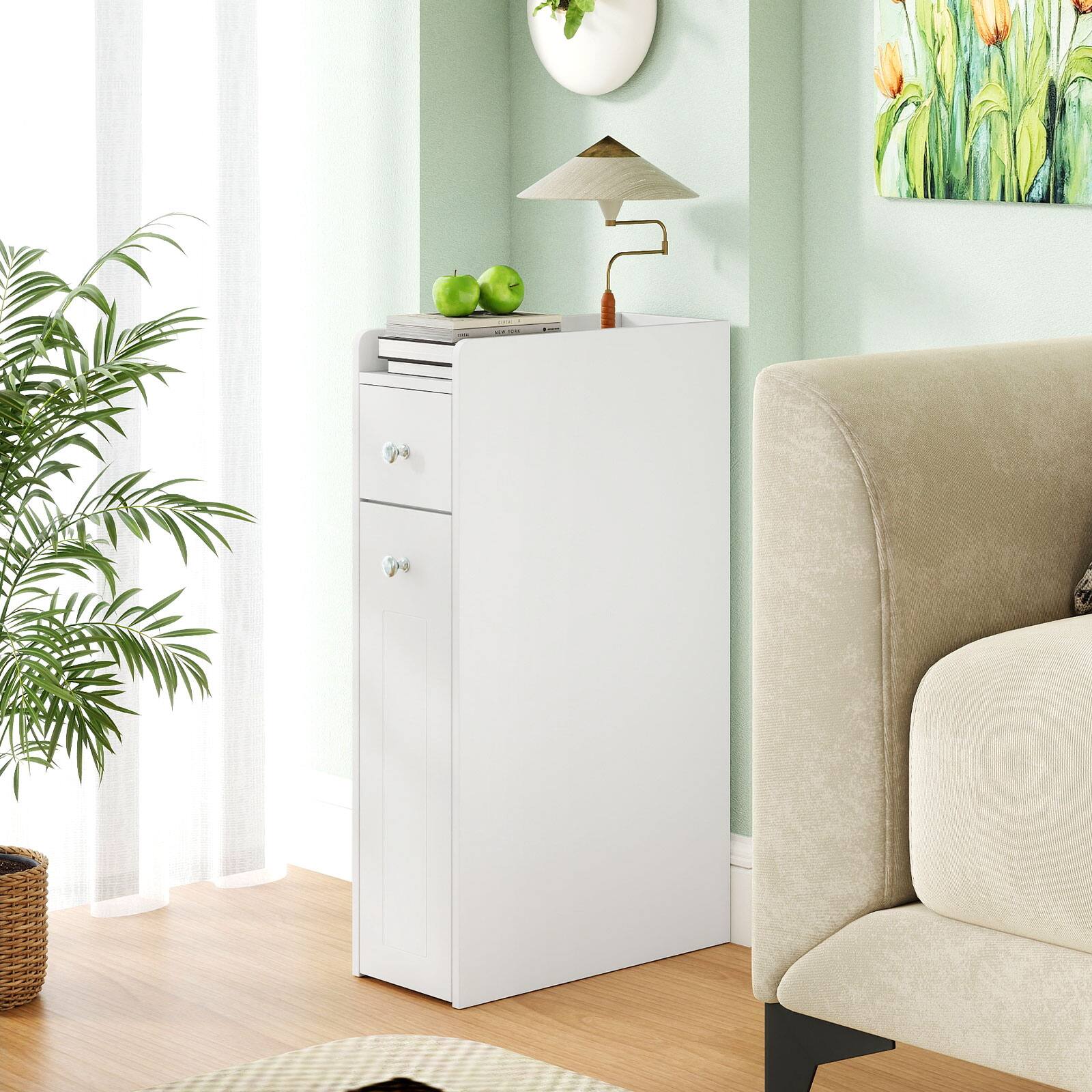 Alt View 4. Gymax - Gymax Small Bathroom Storage Cabinet 4-Tier Narrow Toilet Side Storage Cabinet White - White.