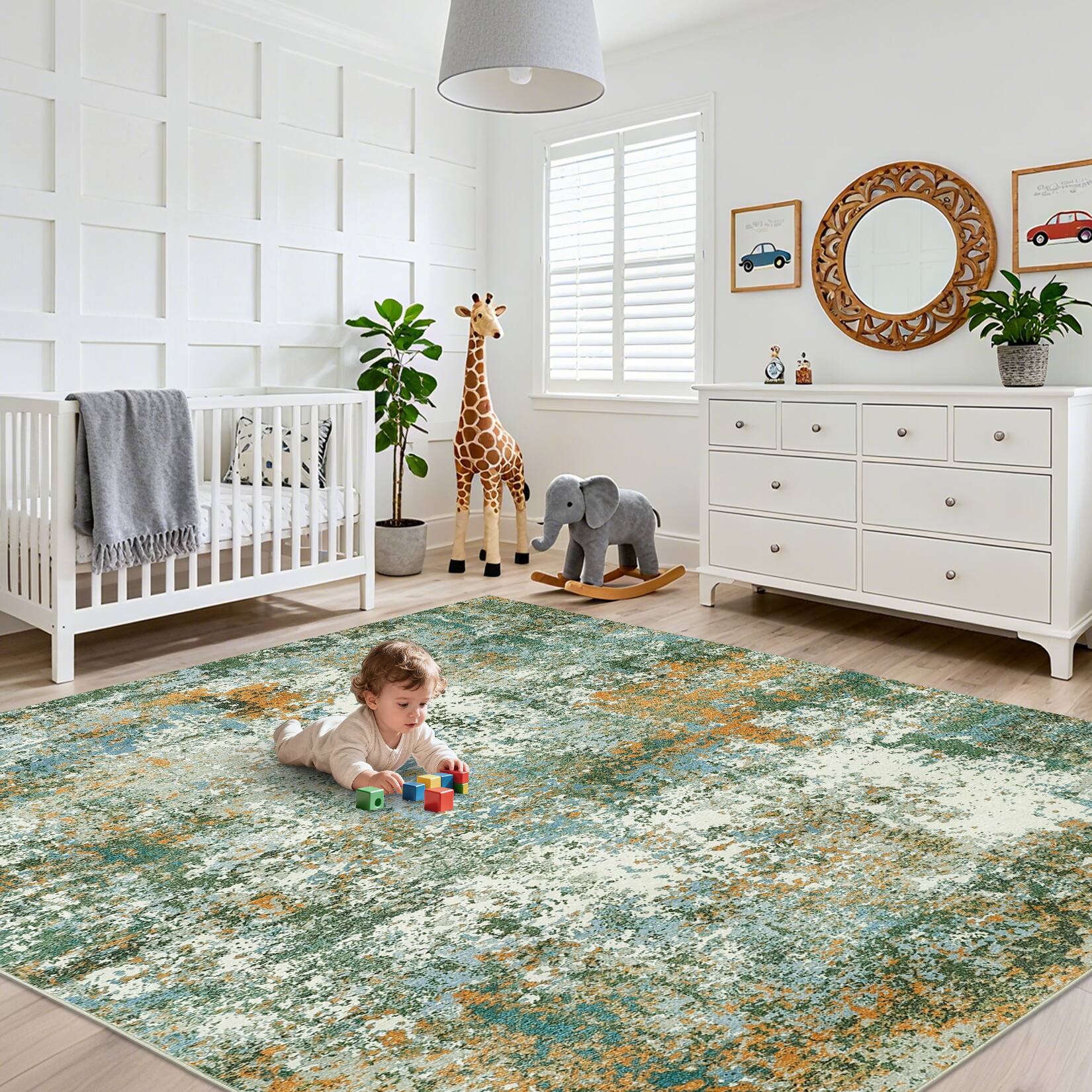 Left. GARVEE - GARVEE Modern Abstract Area Rug Machine Washable Non Slip Stain Resistant Mat for Living Spaces - Green.