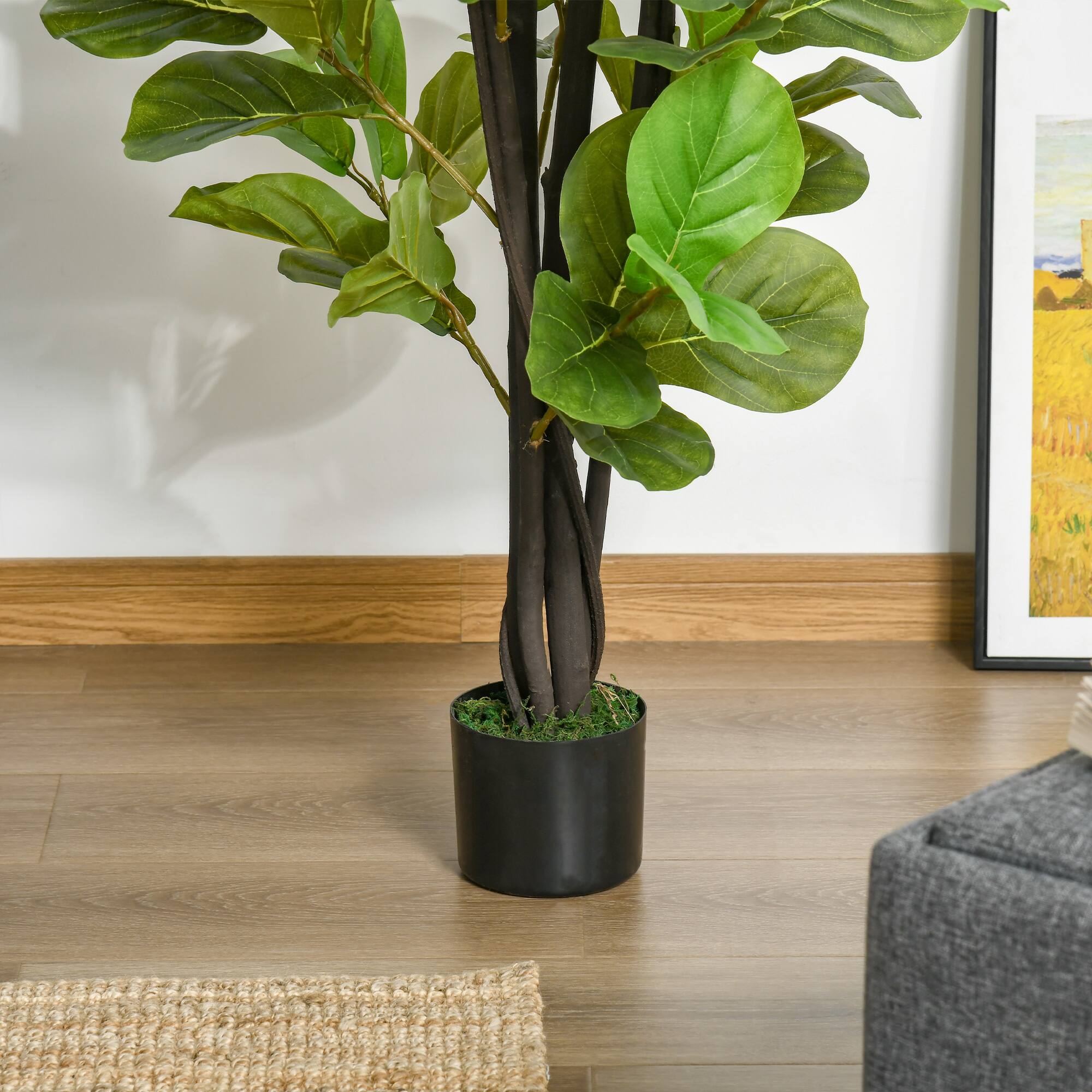 Alt View 7. Homcom - 4.5FT Artificial Fiddle Leaf Fig Tree, Faux Decorative Plant in Nursery Pot for Indoor or Outdoor Décor - Green.
