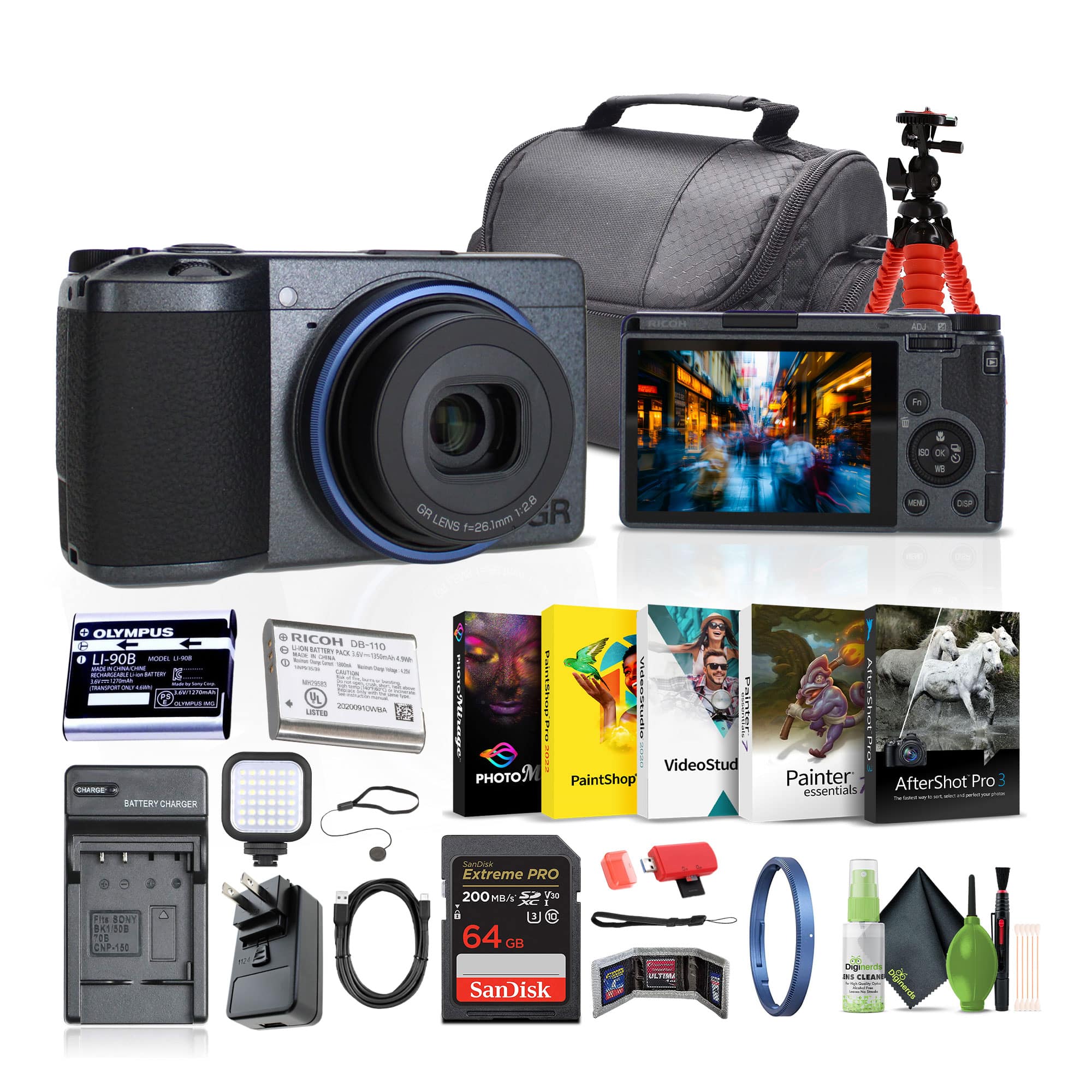 Ricoh - GR IIIx Urban Edition Compact Portable Digital Camera + 64GB Memory Card + More - Urban Gray