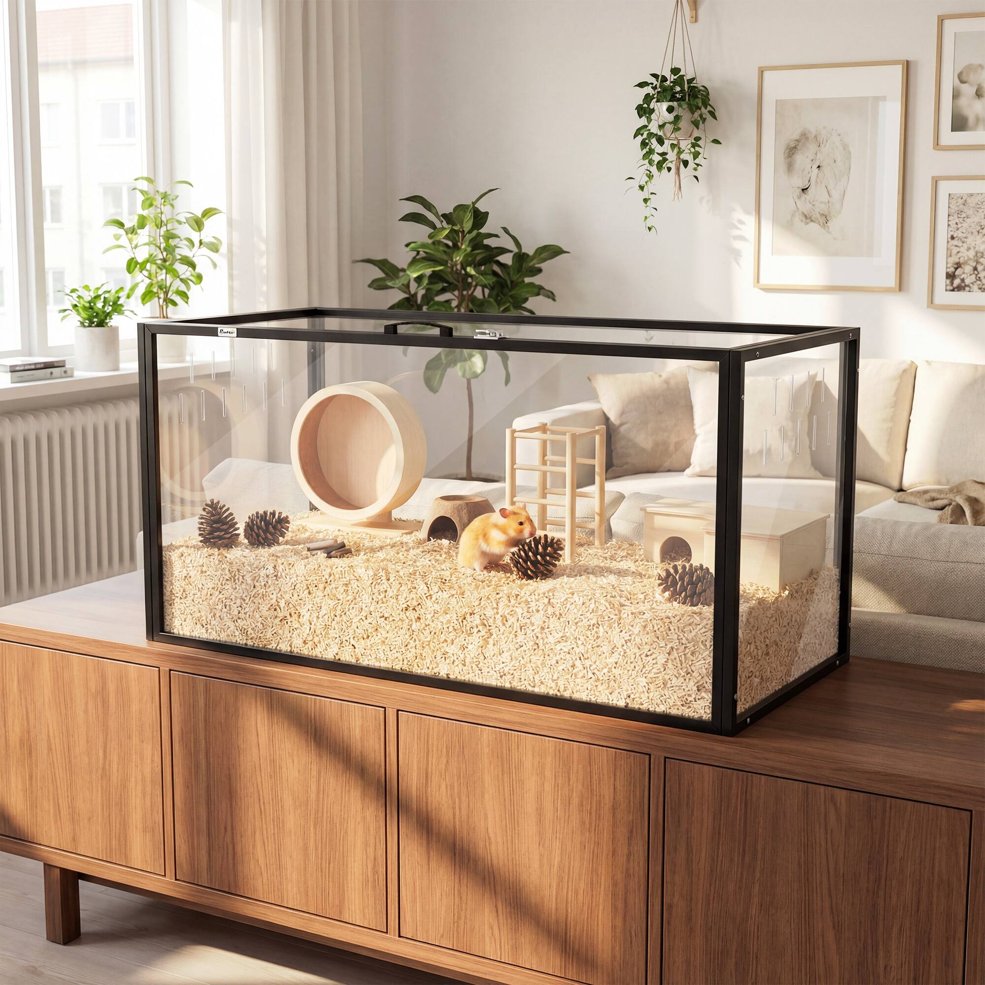 Alt View 1. Pawhut - Acrylic Hamster Cage, Chewproof Guinea Pig Cage with Openable Top, for Hedgehog - Black.