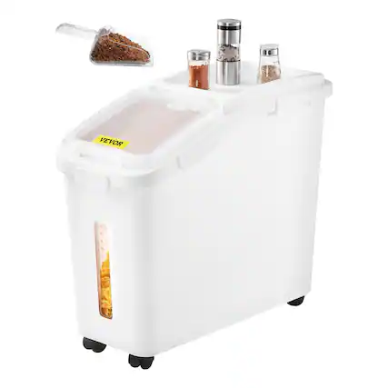 Front. VEVOR - Rice Storage Container, 11.4Gallon/50L Capacity Large Dog Food Dispenser Bin, Kitchen Ingredient Grain Cereal Flour Bin - White.