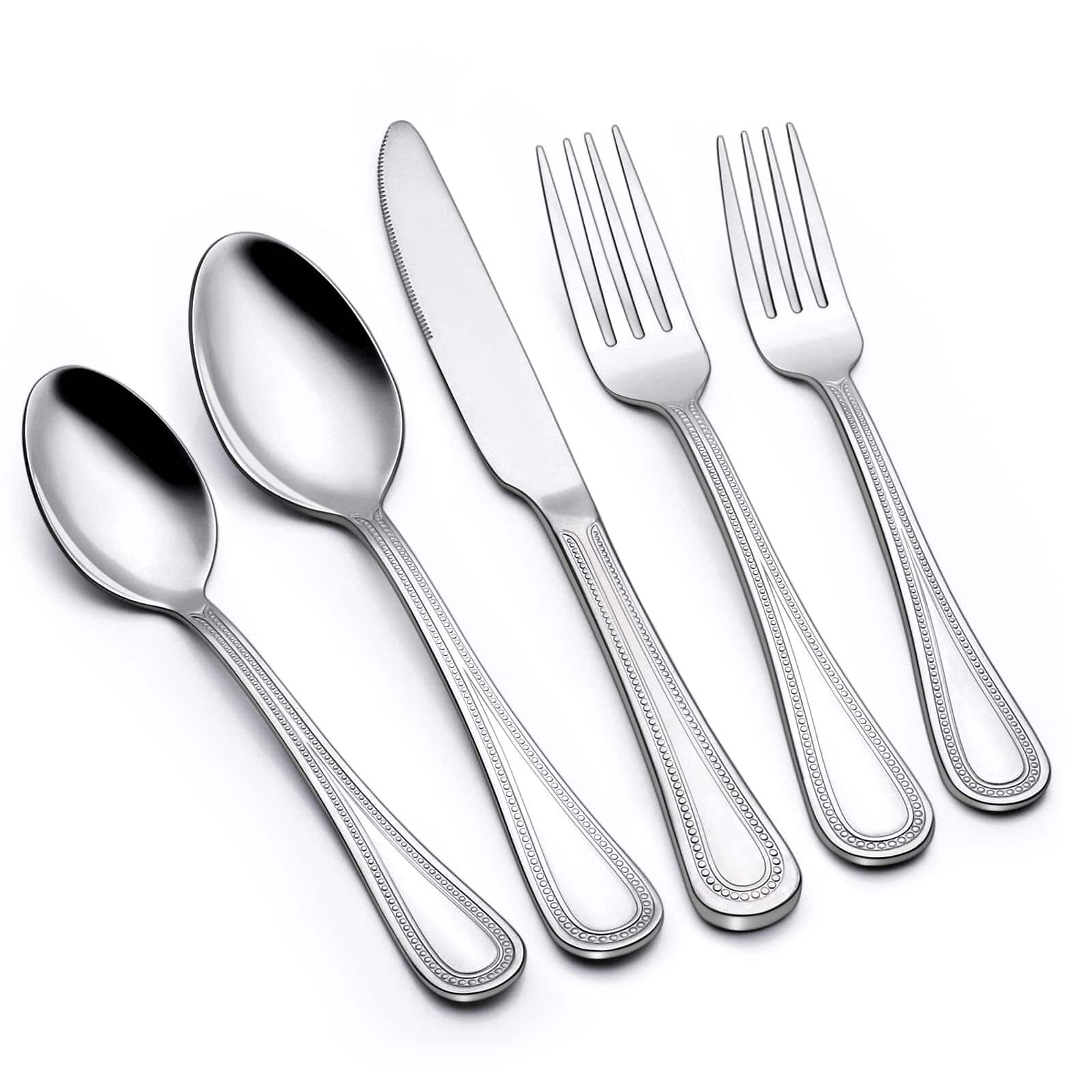 Dazzed Corner - 40 Piece Silverware Set for 8, Stainless Steel Flatware Set, Dishwasher Safe - Silver