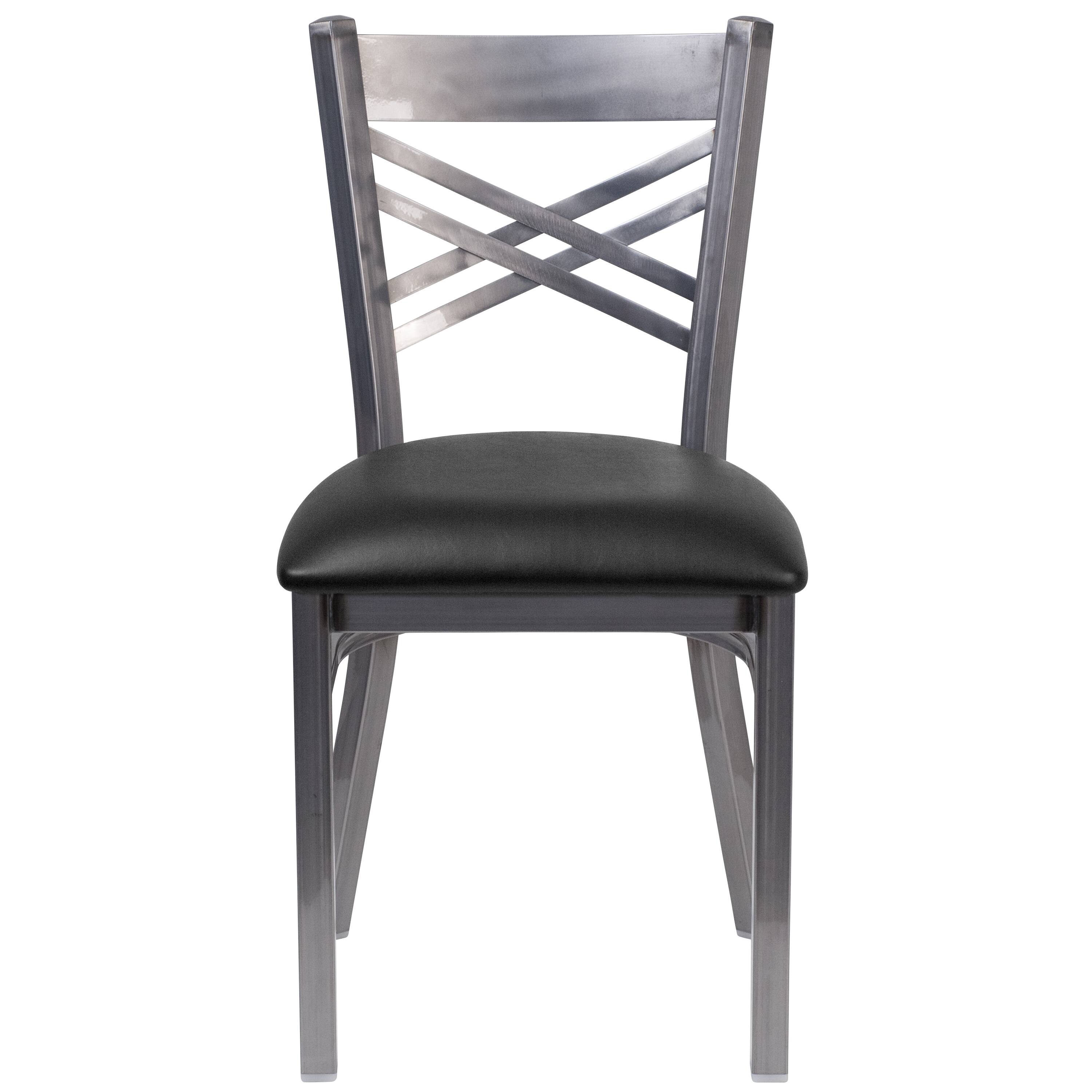 Alt View 7. Emma + Oliver - Clear Coated "X" Back Metal Restaurant Dining Chair - Black Vinyl Seat/Clear Coated Metal Frame.