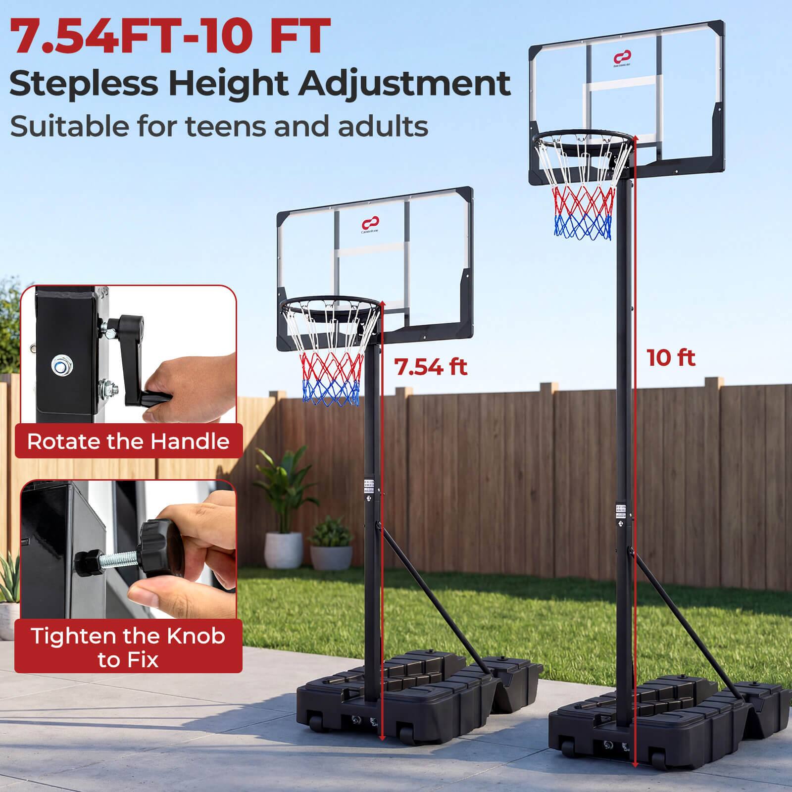 7.54FT-10 FT Stepless Height Adjustment Suitable for teens and adults

Rotate the Handle

Tighten the Knob to Fix