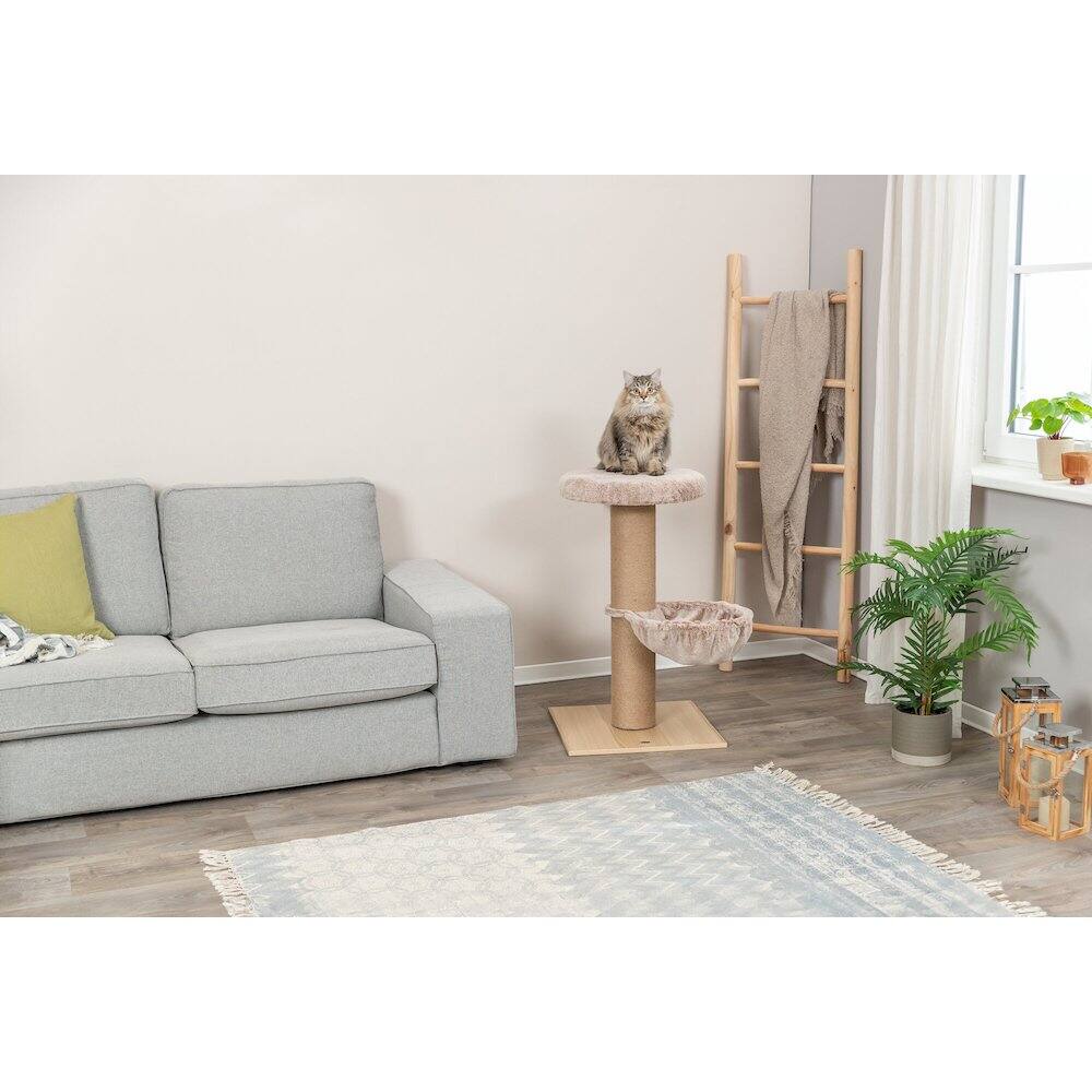 Angle. TRIXIE - Mauricio Sisal & Plush 33" Cat Tree with Sisal Scratching Post, Perch & Hammock - Beige.