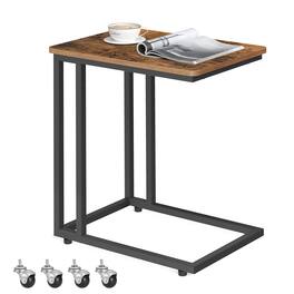 Songmics Home - End Table, Side Table, Coffee Table, with Steel Frame and Castors, Easy Assembly,for Living room, Bedroom, Balcony - Rustic Brown and Black