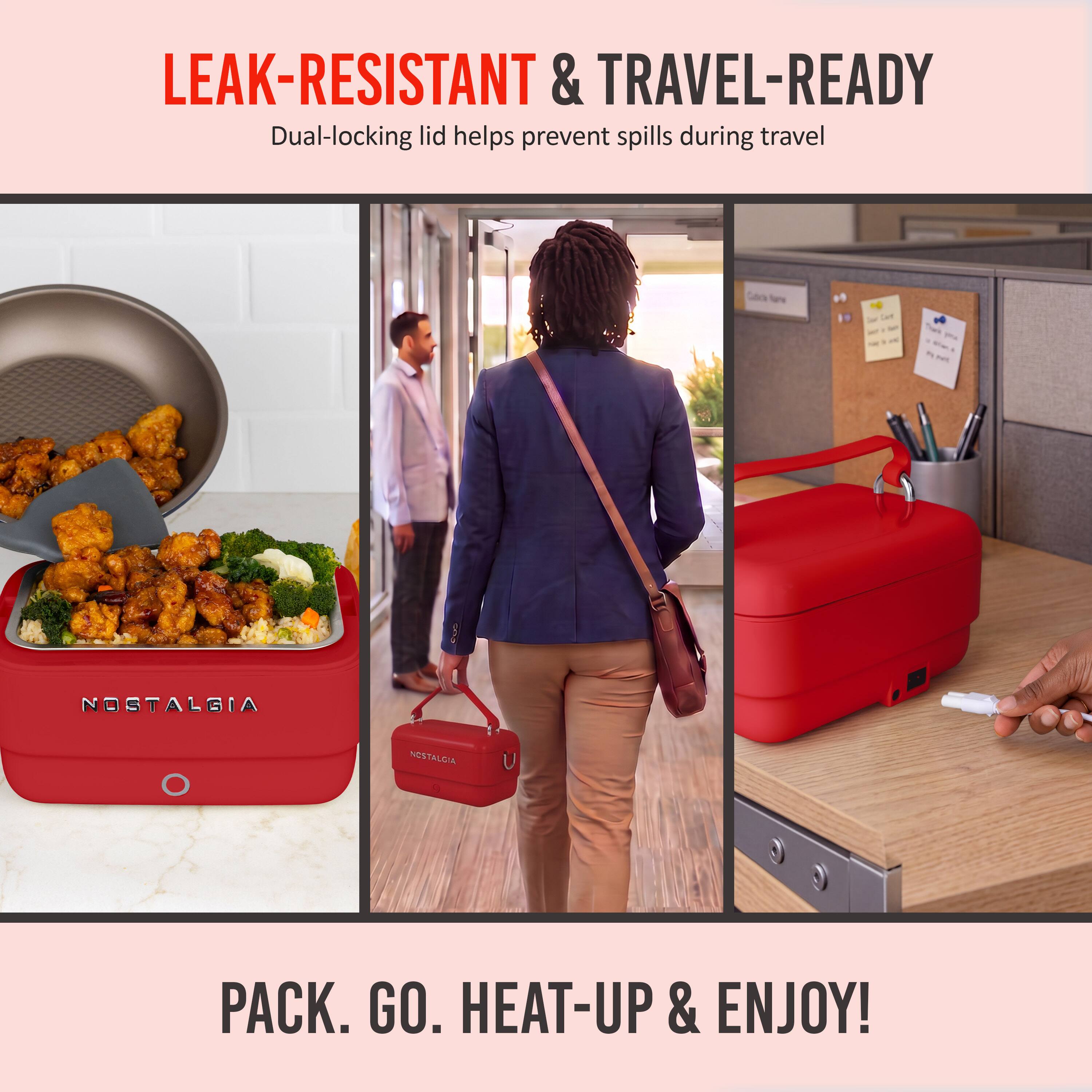 LEAK-RESISTANT & TRAVEL-READY  
Dual-locking lid helps prevent spills during travel  

NOSTALGIA  

PACK. GO. HEAT-UP & ENJOY!