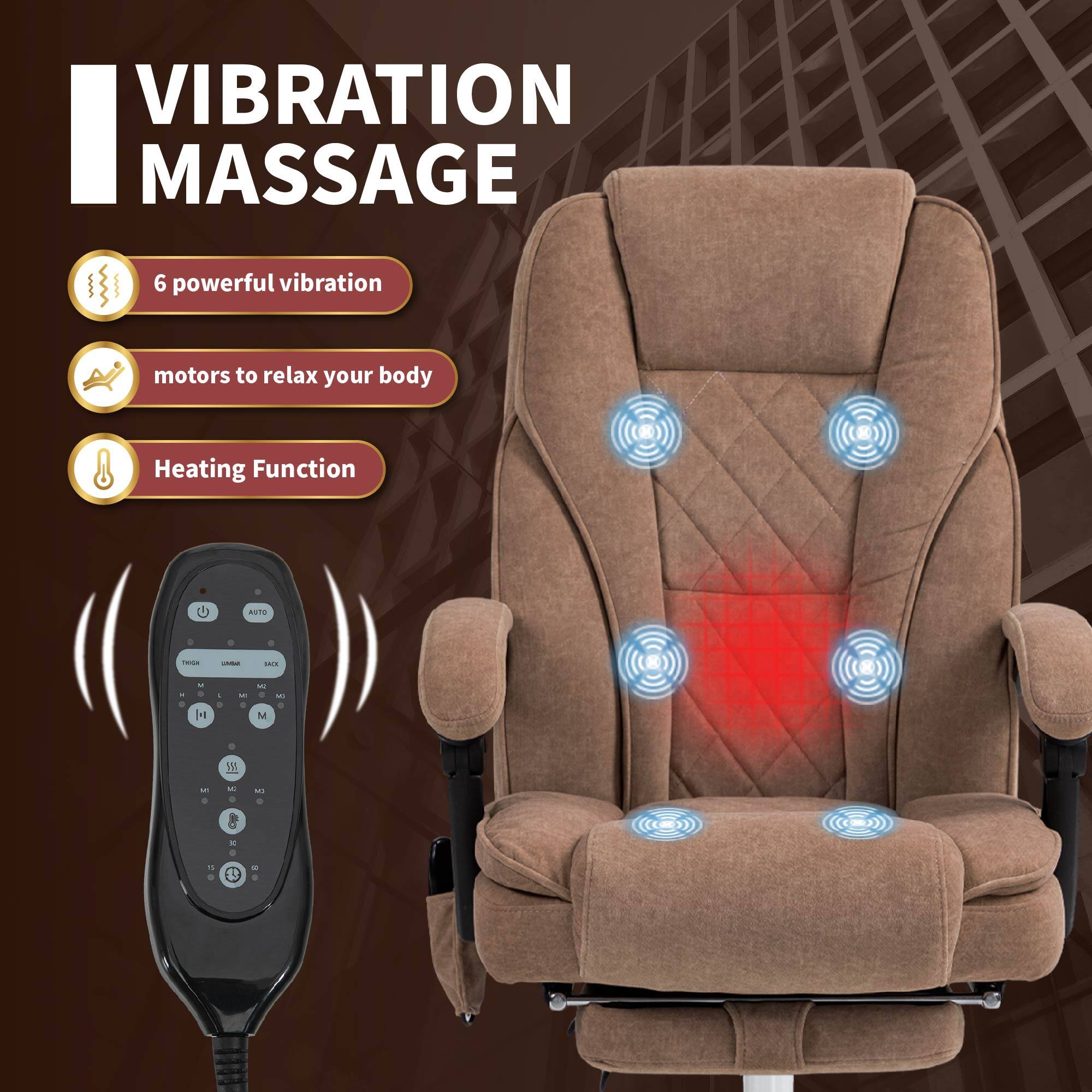 VIBRATION MASSAGE
6 powerful vibration
motors to relax your body
Heating Function