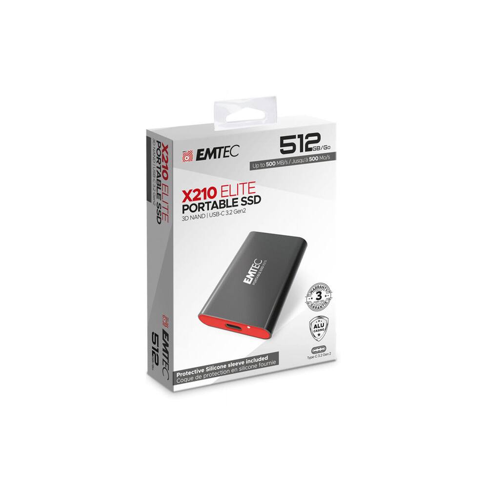 512 GB/Go NANO X210 EMTEC Jusqu'a 500 Mo/s PORTABLE SSD SSD ELITE X210 ELITE PORTABLE SSD SSD 3D NAND USB-C 3.2 Gen2 EMTEC 512. EMTEC sleeve included fournie Silicone en silicone Protective de protection Coque MARIANS 3 GRRANI ALU