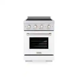 ZLINE - 24 in. 3.2 cu. ft. Paramount Freestanding Induction Range with 3 Burners and Electric Oven in Satin Steel w/ White Door - White Matte