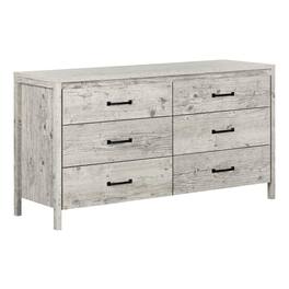 SlickBlue - Sleek Modern Double Dresser with 6 Deep Drawers - Washed Pine