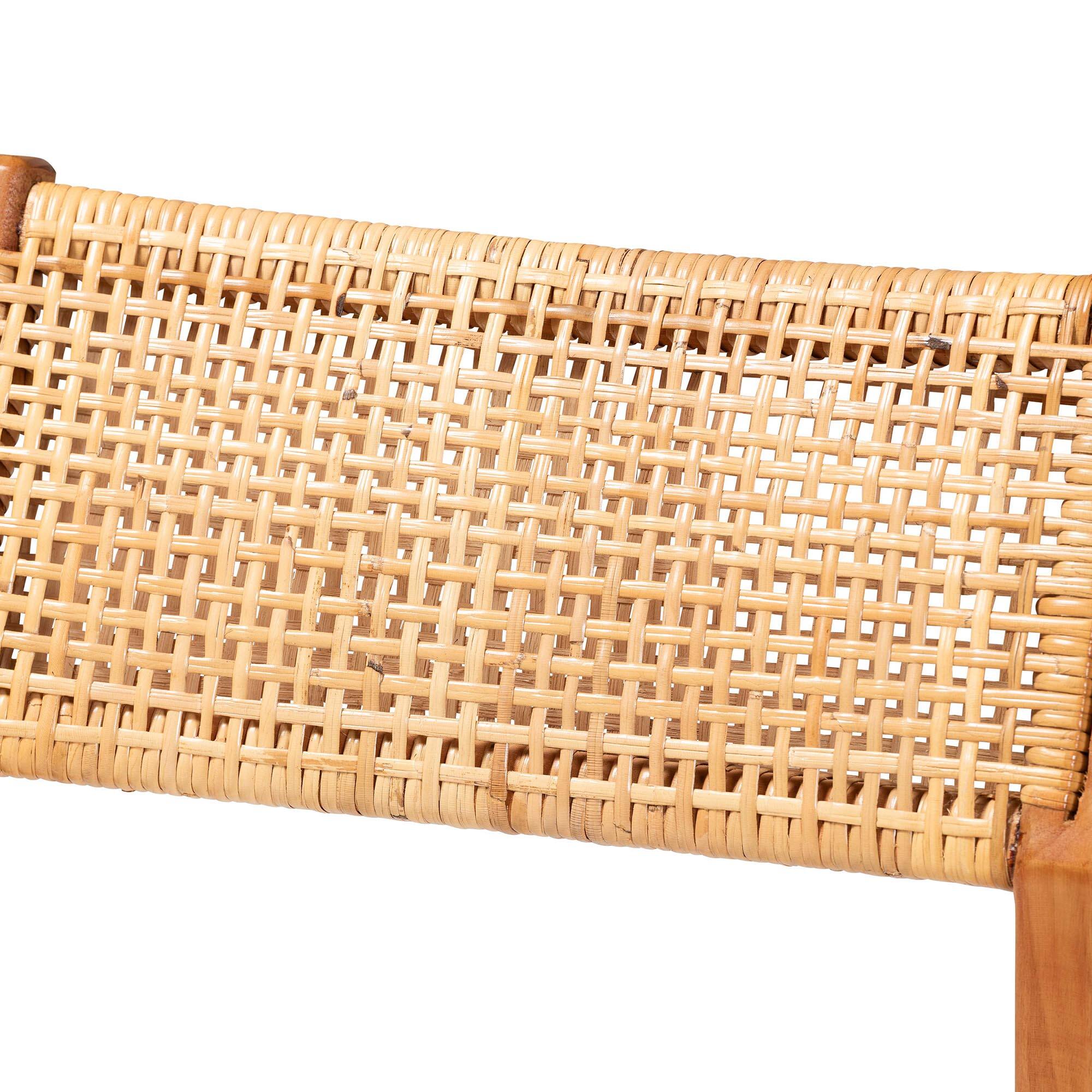Back. bali & pari - Chatura Natural Rattan and Mahogany Wood 2-Piece Counter Stool Set – Handwoven Wicker Stool with Angled Back - Light Honey/Honey.