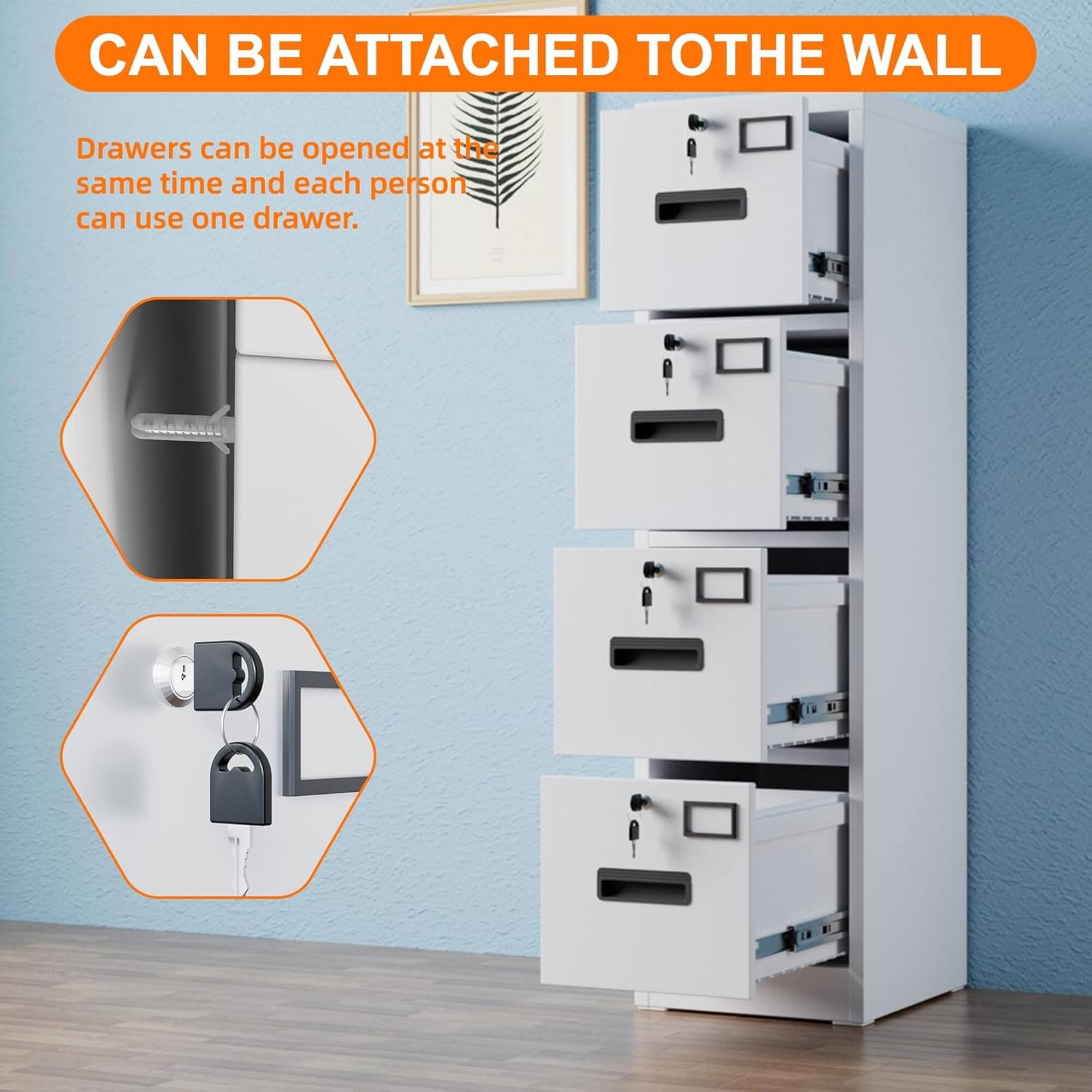 CAN BE ATTACHED TO THE WALL

Drawers can be opened at the same time and each person can use one drawer.
