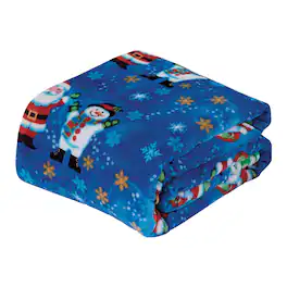 Noble House - MicroPlush Printed Holiday Throw Blanket 50 x 60 Santa Snowman - Multi
