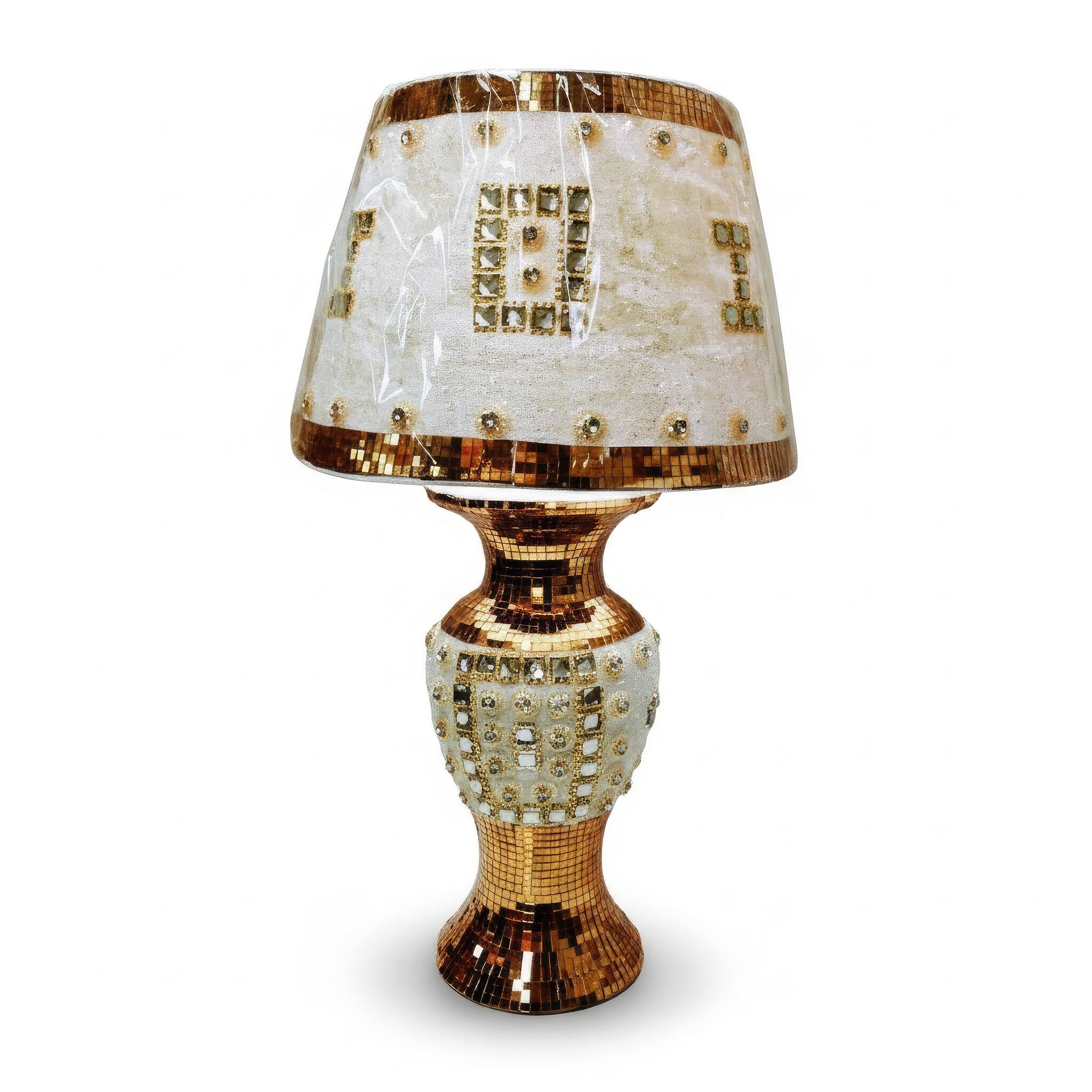 Angle. FC Design - 20.5"H White Glossy Vase w/ Gold Panel & Beaded Faux Crystal Shade Table Lamp.