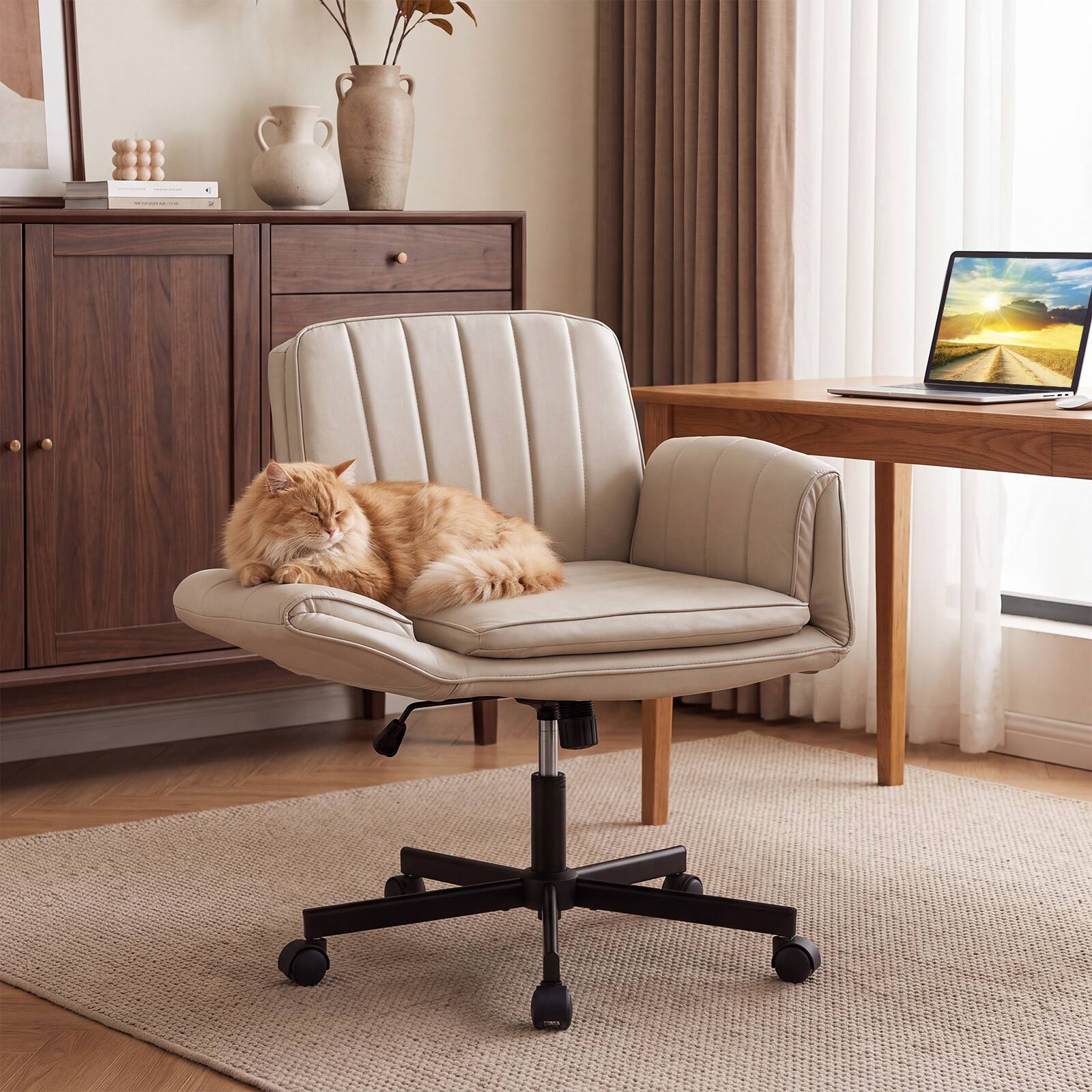 Costway Criss Cross Office Chair with 5 Level Adjustable Arms & Wheels ...
