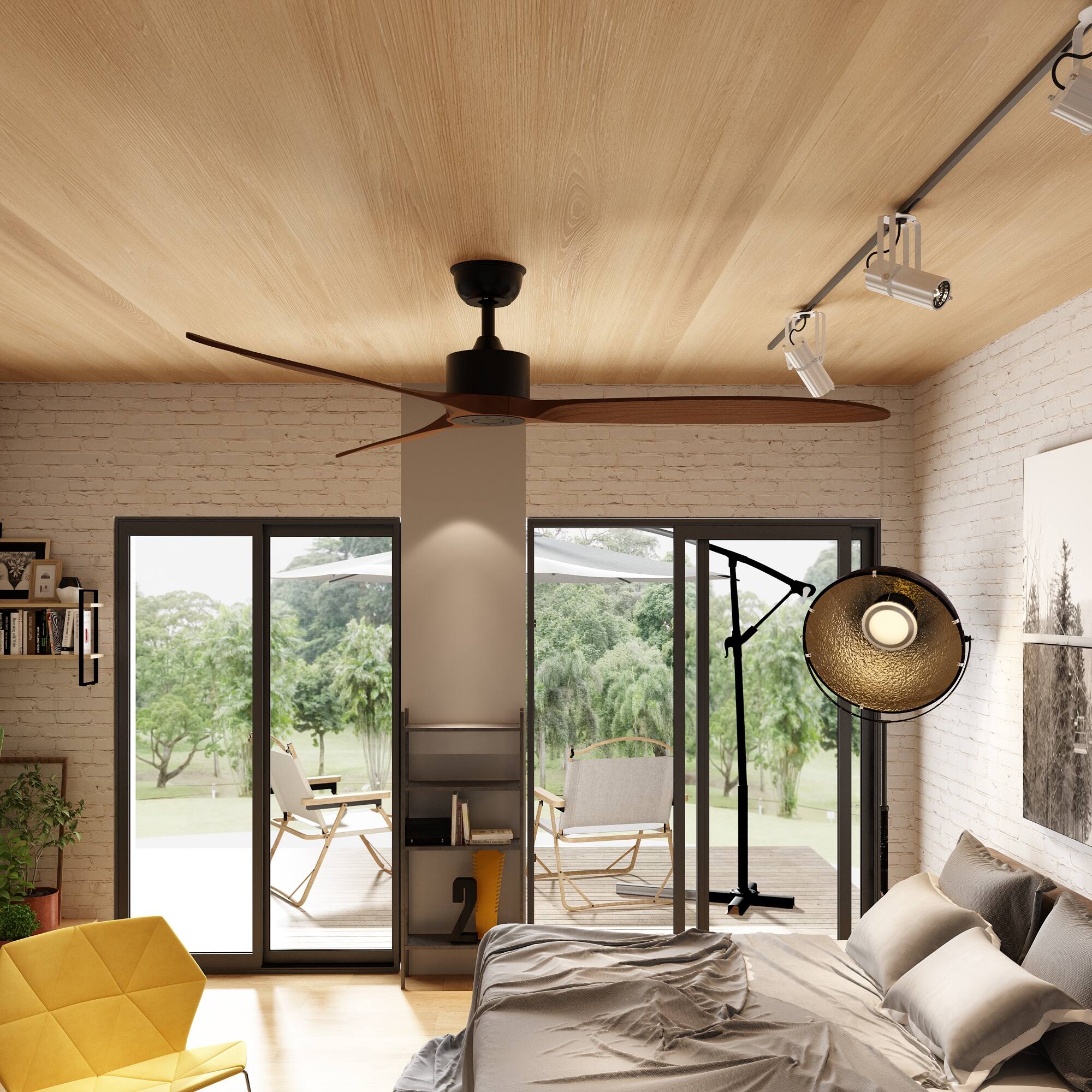 Alt View 8. Famapy - Famapy Reversible Ceiling Fan: Solid Wood Blades & Year - Round Comfort - Brown.