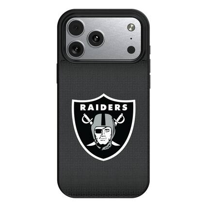 Front. Keyscaper - Las Vegas Raiders Linen Logo iPhone Magnetic Bump Case - 17 Pro Max - Black.