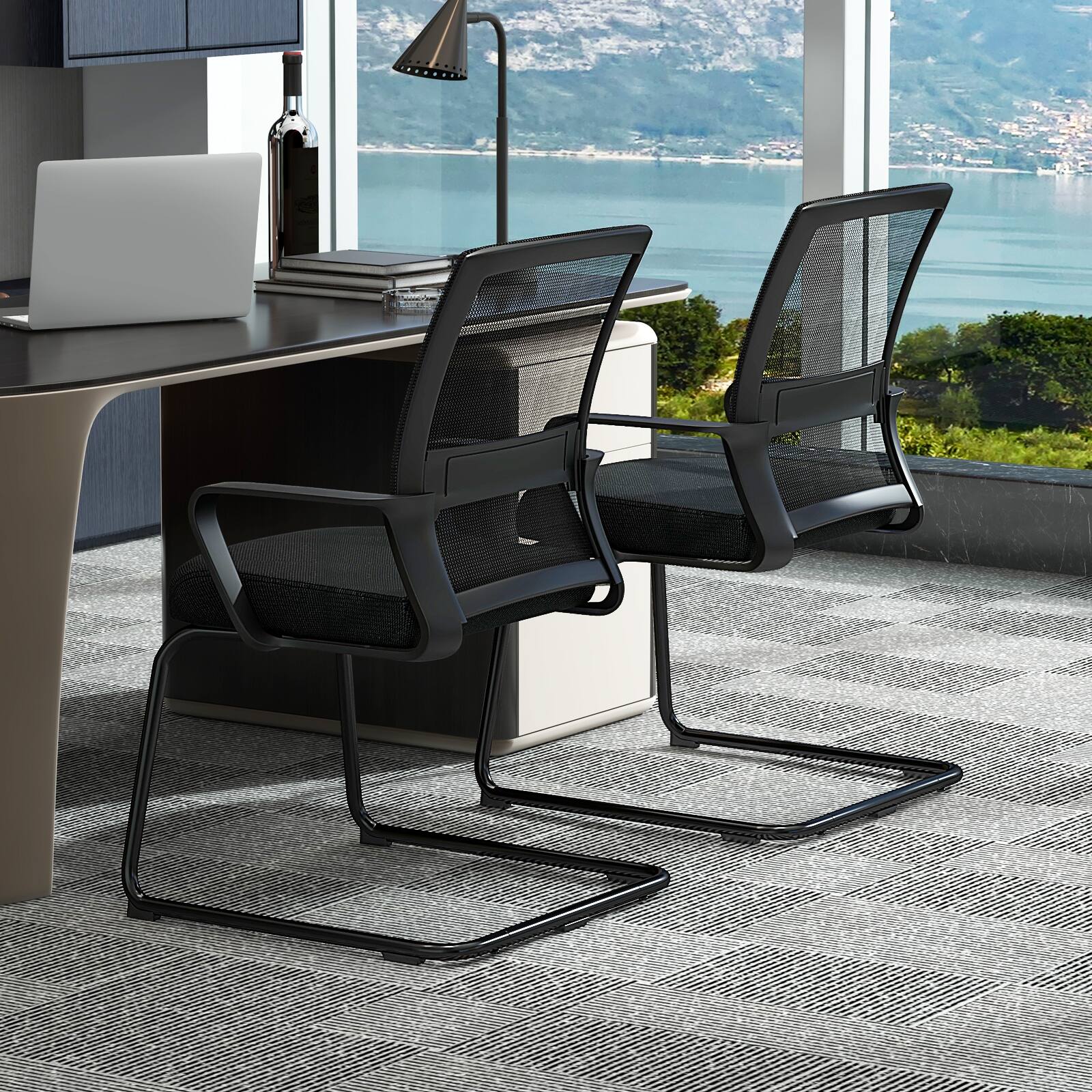 Alt View 4. Gymax - Gymax Office Mesh Chair Set of 2 Upholstered Guest Conference Chair w/Ergonomic Backrest - Black.