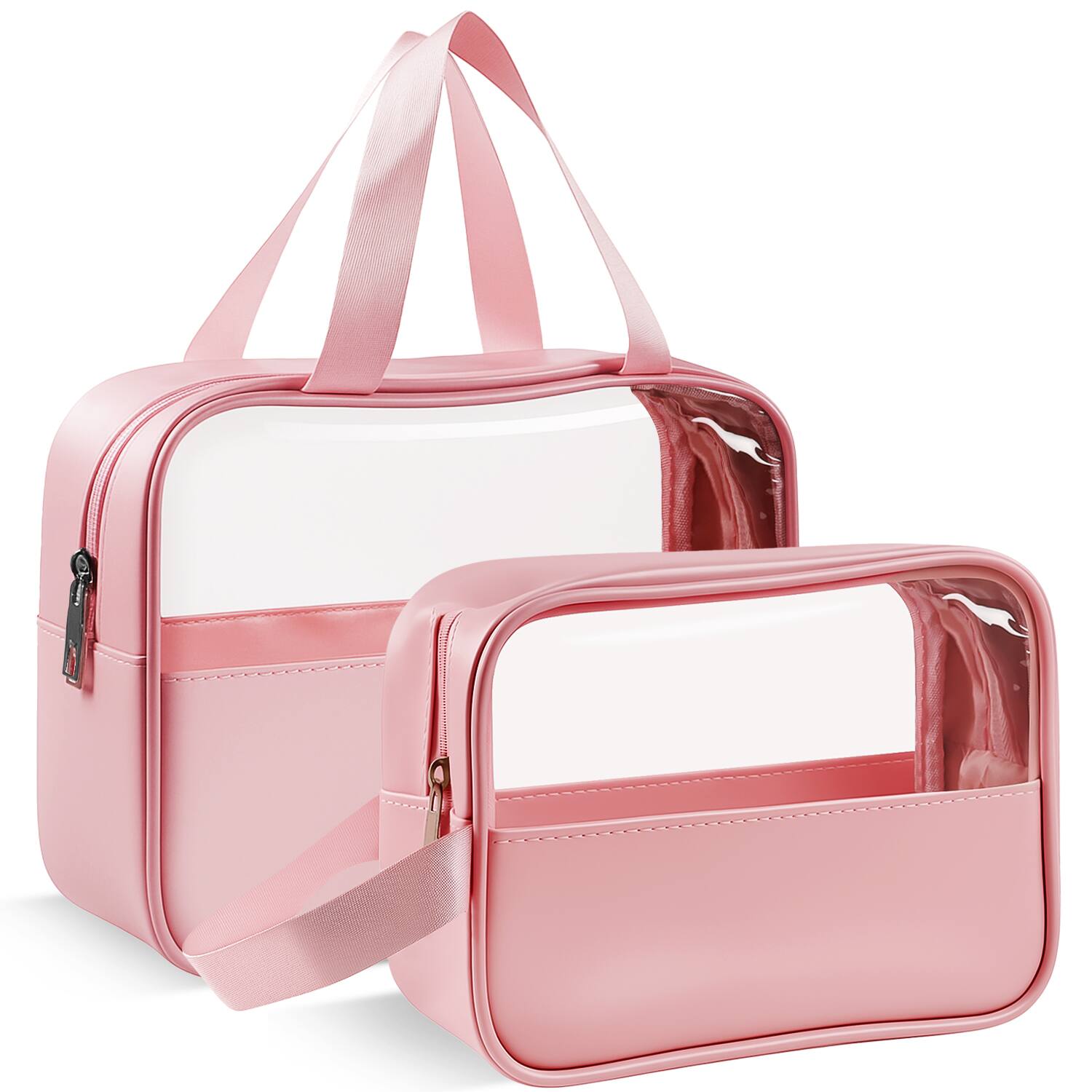 Alt View 1. Mber - Clear Makeup Bag, Packing Cubes, TSA Approved Toiletry Bag for Travel, Clear Zipper Pouches Cosmetic Bags, Pink - Pink.
