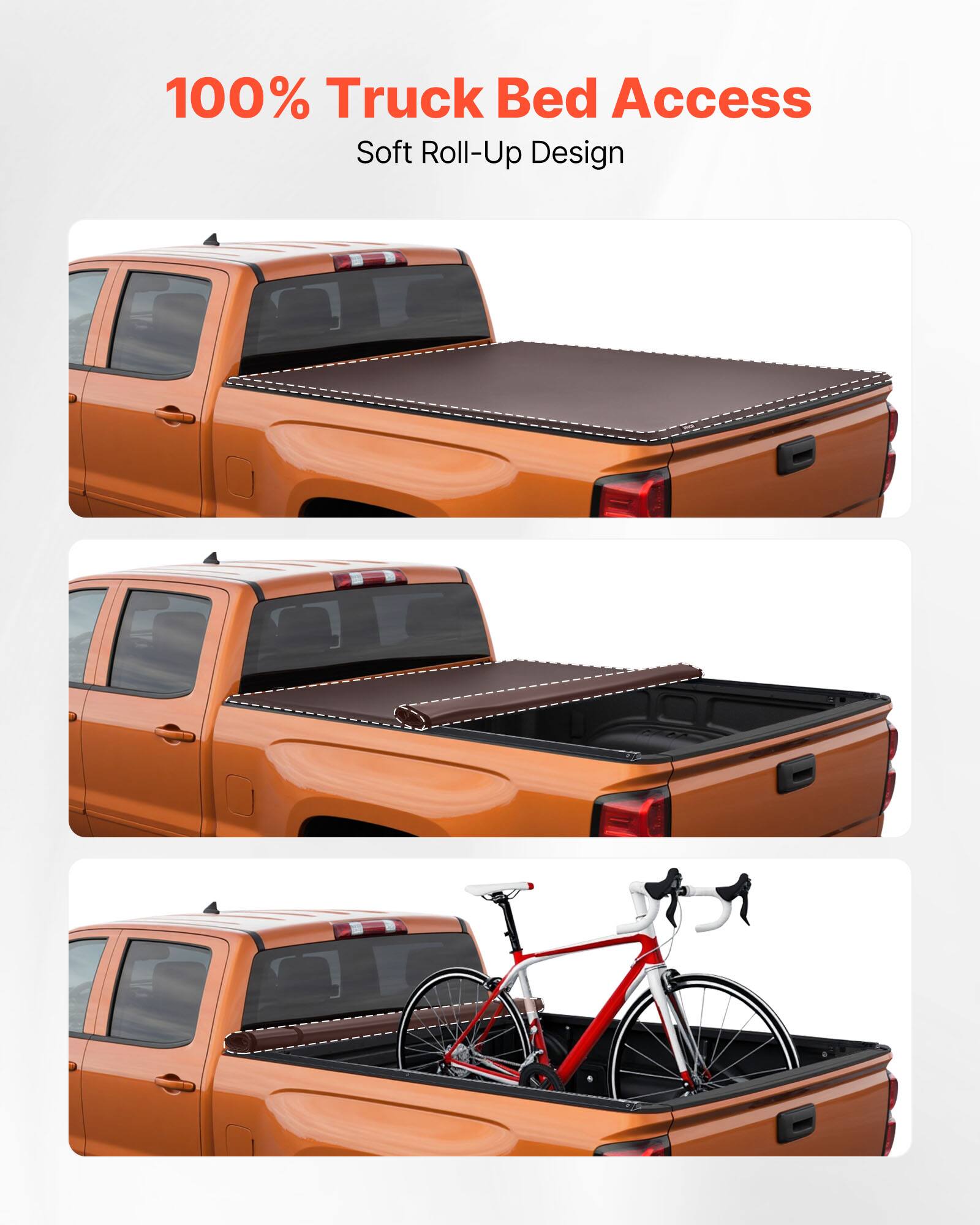 100% Truck Bed Access  
Soft Roll-Up Design