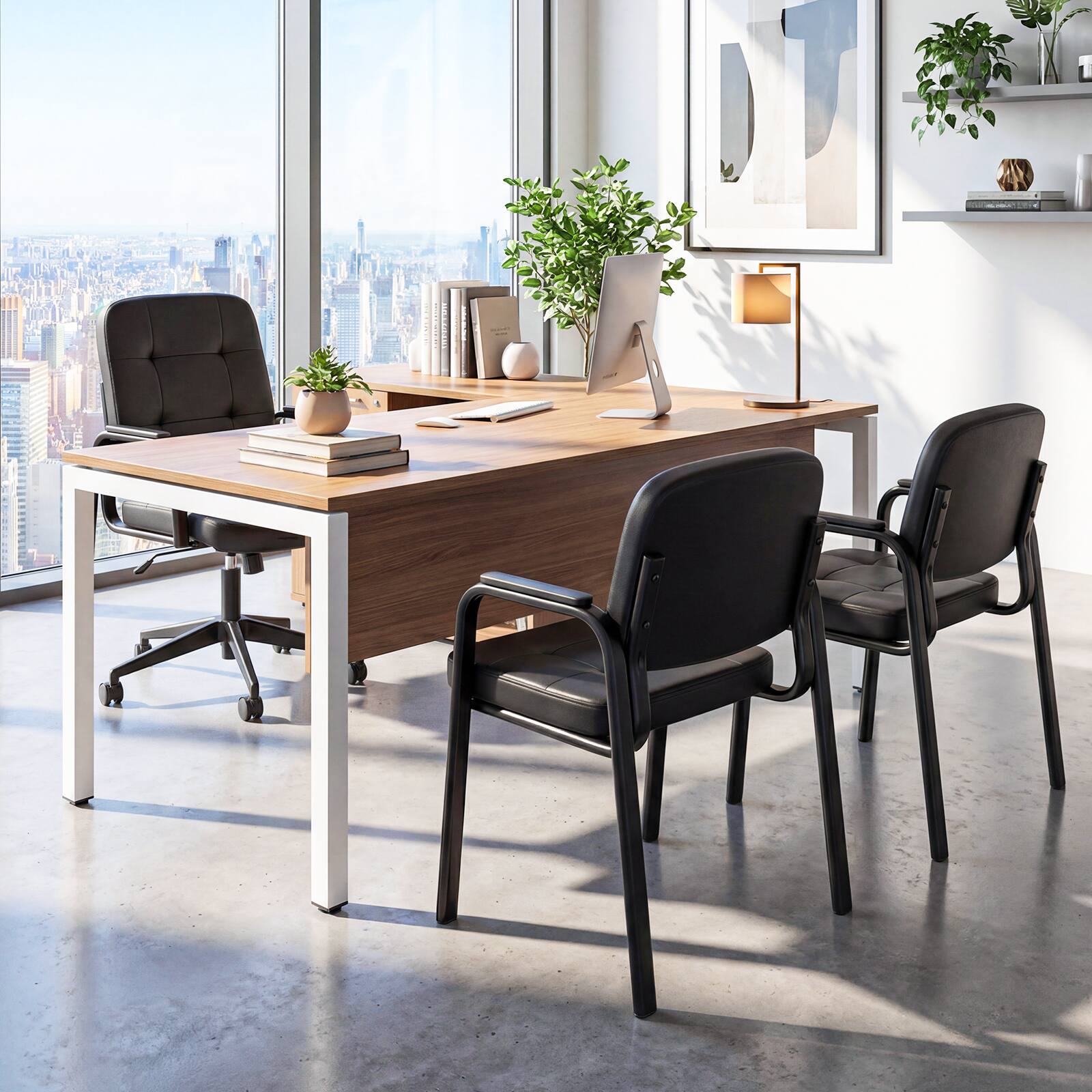 Alt View 3. Costway - Costway Leather Office Reception Chairs Set of 6 withPadded Armrests, Metal Frame for Home - Black.