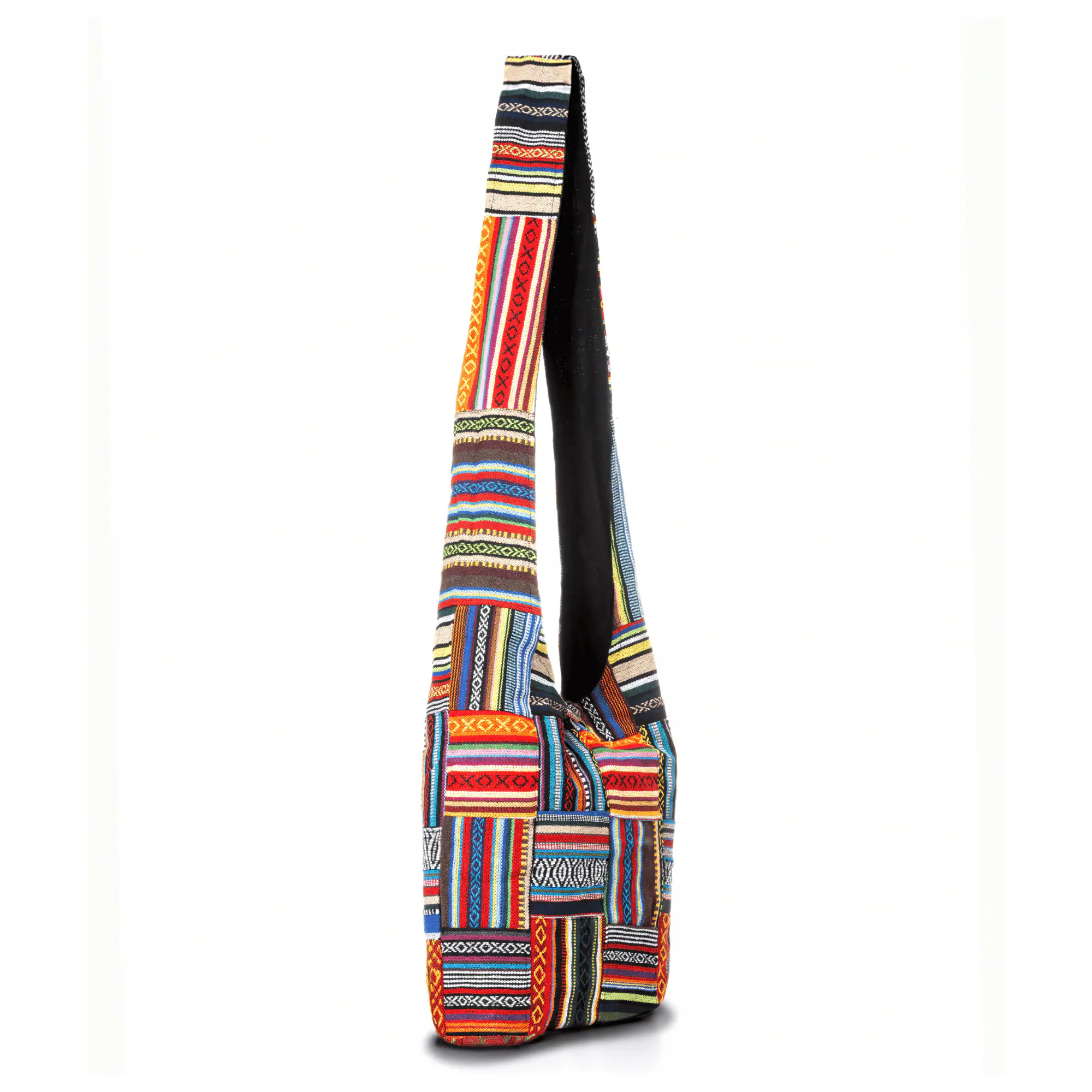Angle. Kathmandu Collection - Patchwork Striped Hobo Bag - Patchwork Striped.