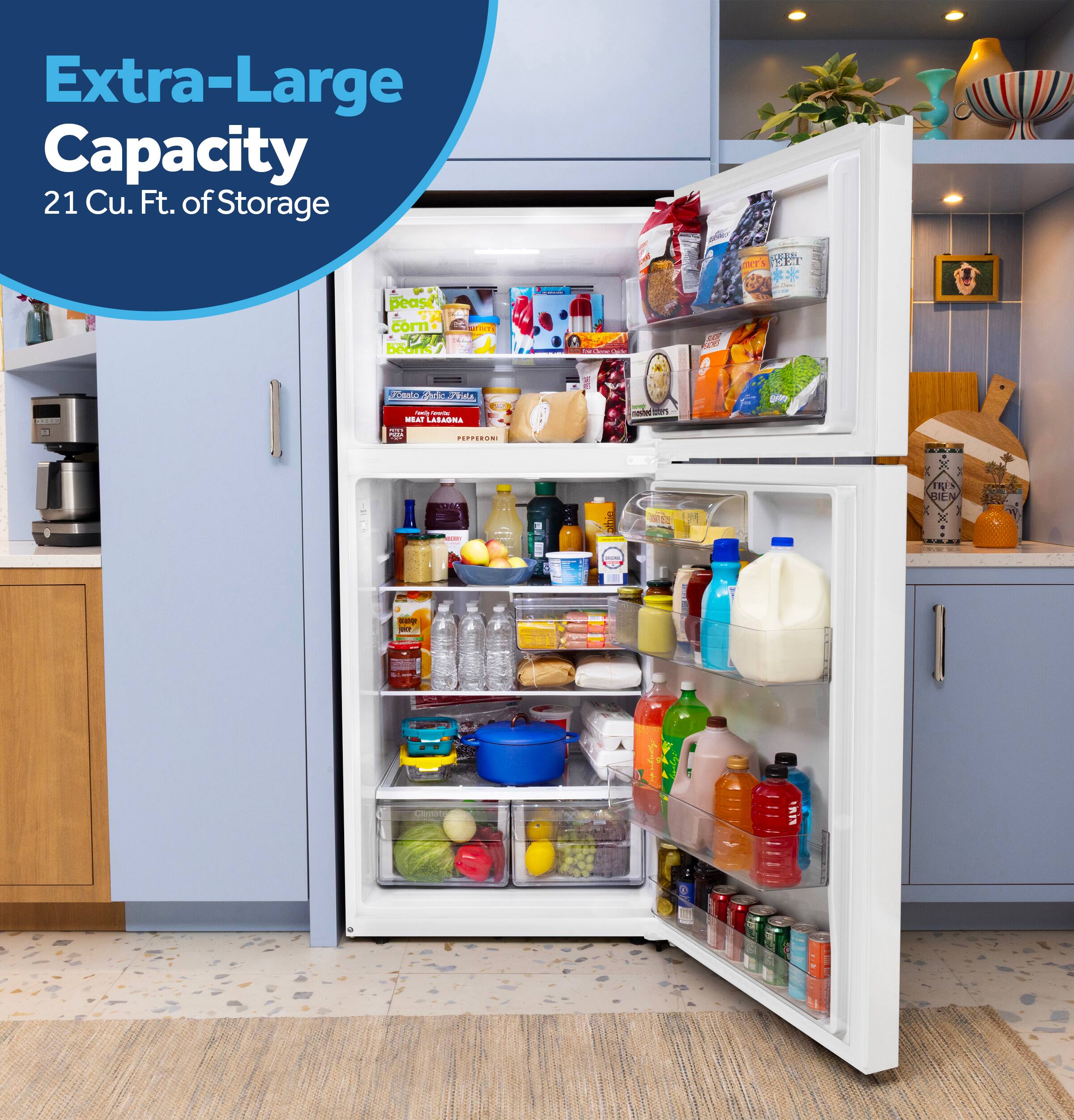Extra-Large Capacity  
21 Cu. Ft. of Storage