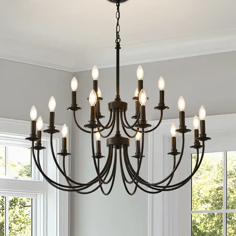 RYHNUYNE 18 Lights Chandelier, 2 Tier Farmhouse Chandeliers for Dining ...