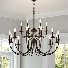 RYHNUYNE - 18 Lights Chandelier, 2-Tier Farmhouse Chandeliers for Dining Room, Large Industrial Candle Pendant Light Fixtures - Black