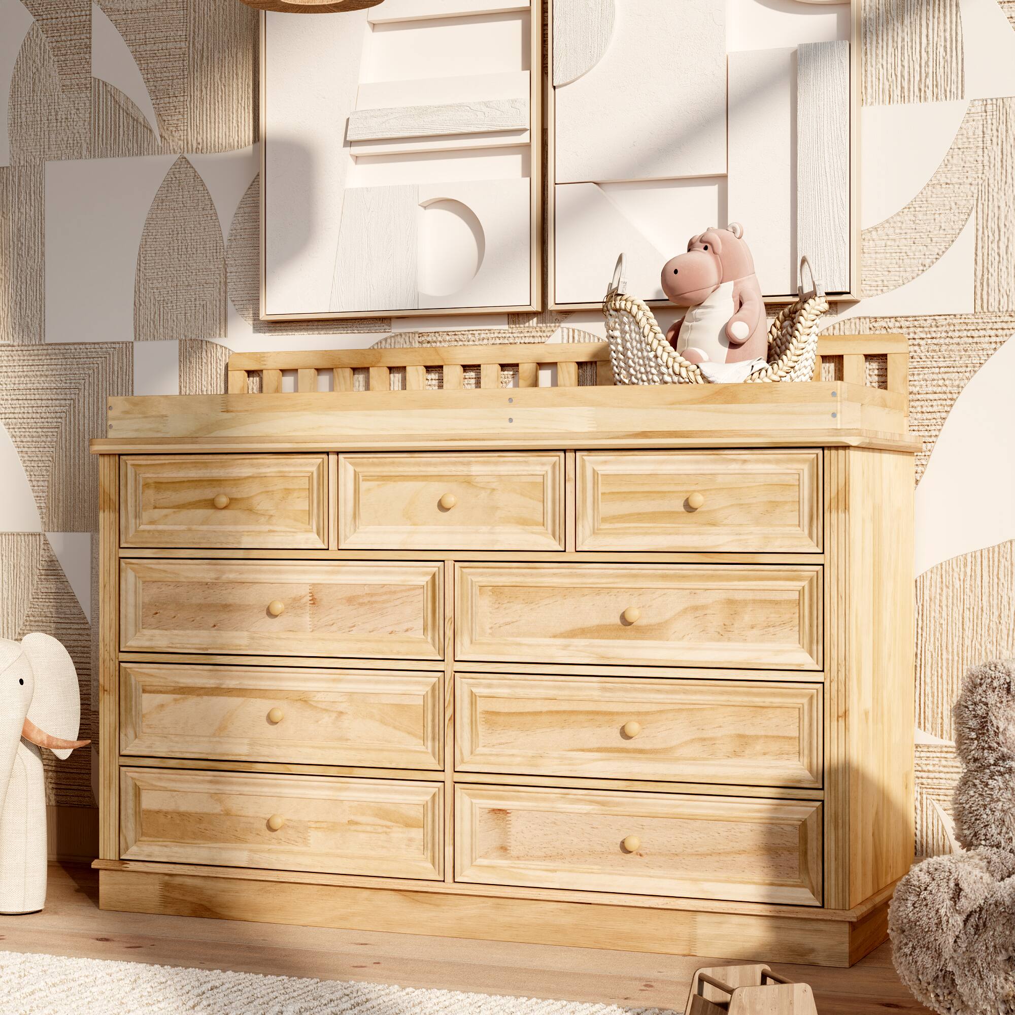 Angle. Homsee - Solid Wood Baby Changing Table Dresser with Anti-Tip Kit, 90% Wood Construction and Smooth Drawers - Wooden.