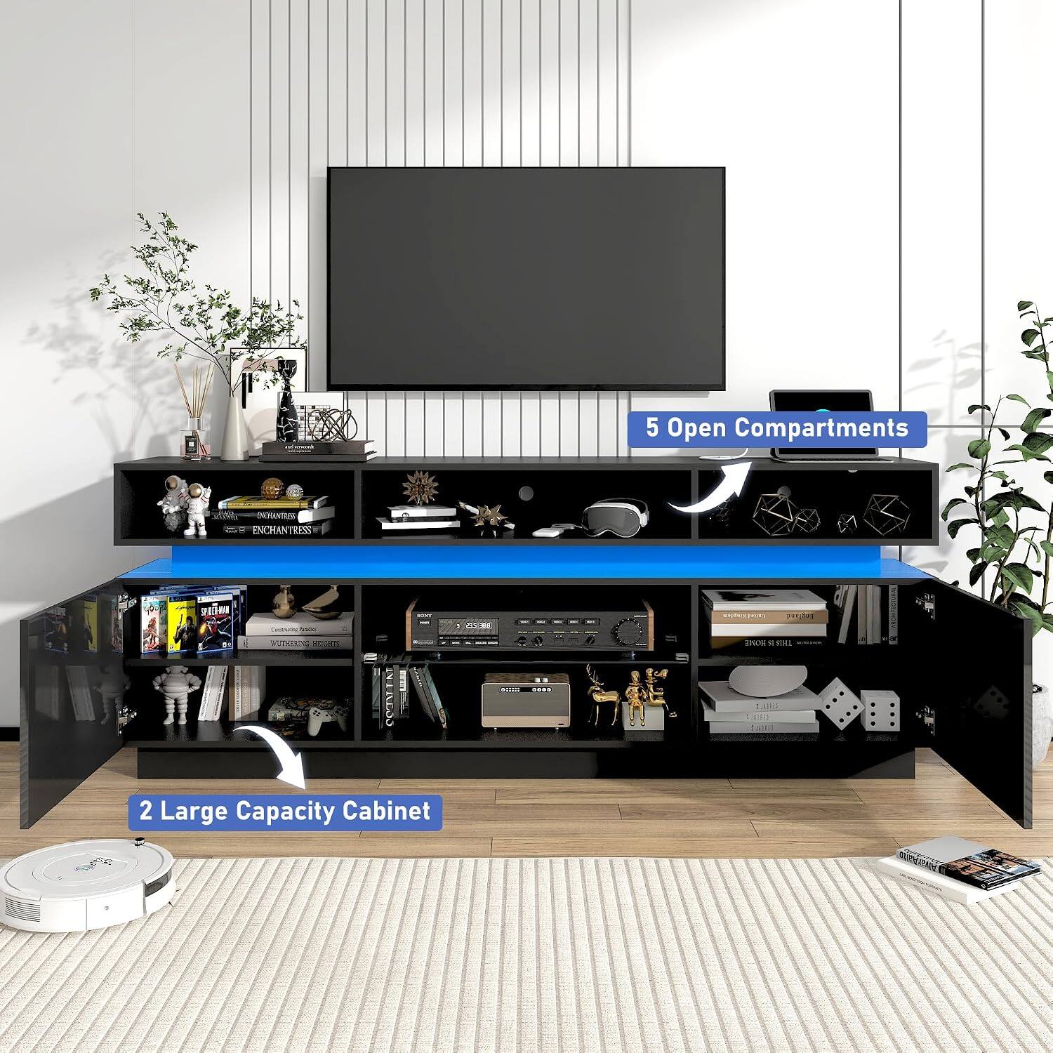 5 Open Compartments  
INTANTEI ENCHANTRESS  
vd.  
- Peting  
- NUTRRNG MOGART HS  
- SORE  
...  
10 ..01 .  
2 Large Capacity Cabinet