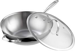 Cooks Standard - Multi-Ply Clad 12 Inch Wok Pan, Stir Fry Pan with Glass Lid, Induction ,Dishwasher & Oven Safe - stainless Steel