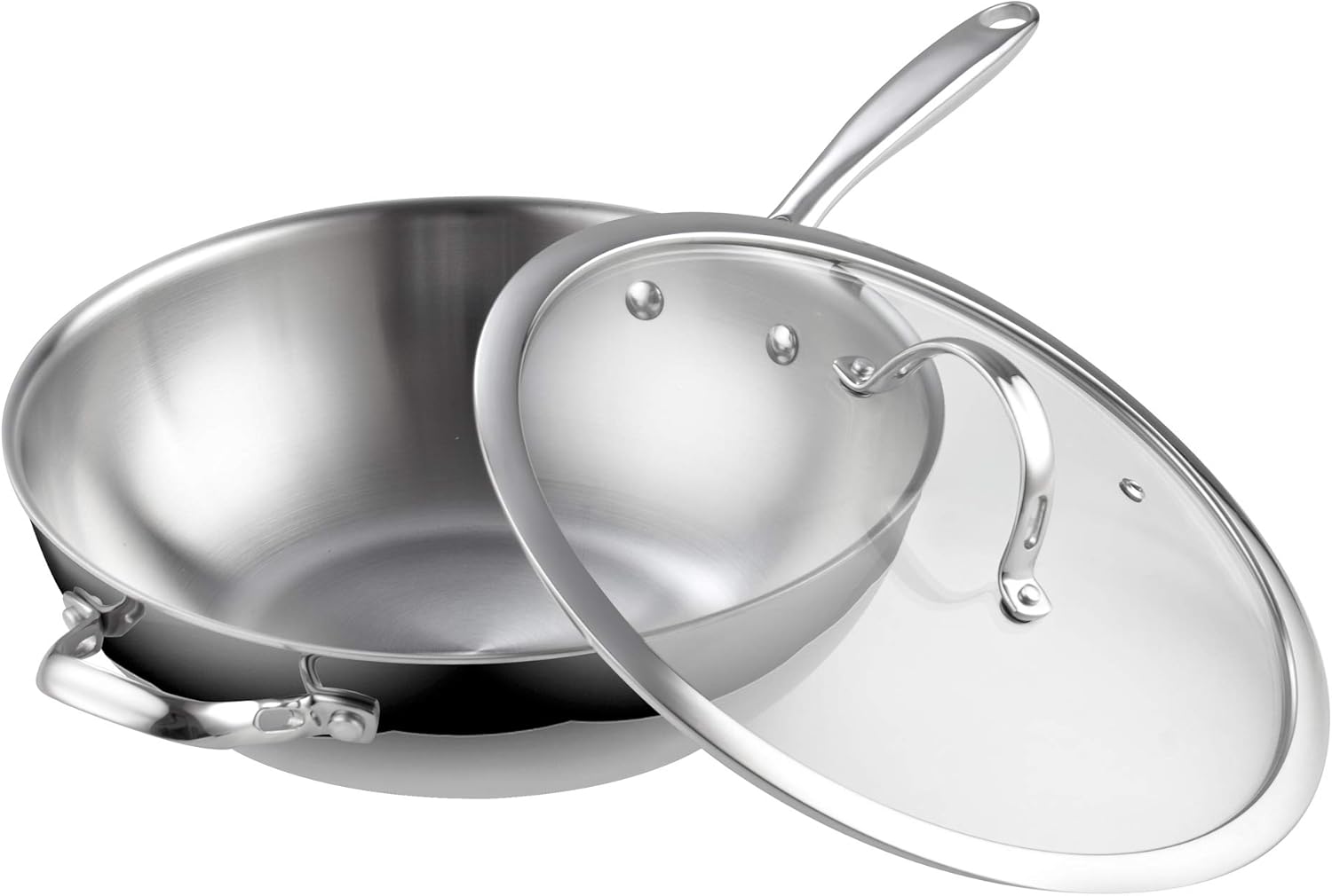 Front. Cooks Standard - Multi-Ply Clad 12 Inch Stainless Steel Wok Pan, Stir Fry Pan with Glass Lid, Induction ,Dishwasher & Oven Safe - stainless Steel.