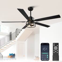 Vaczon - 60" Smart Ceiling Fan with App, Remote andReversible Blades - Matte Black