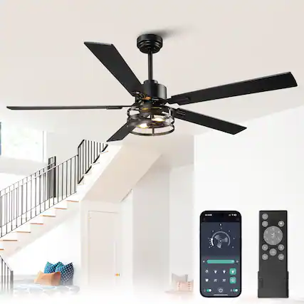 Front. Vaczon - 60" Smart Ceiling Fan with App, Remote andReversible Blades - Matte Black.