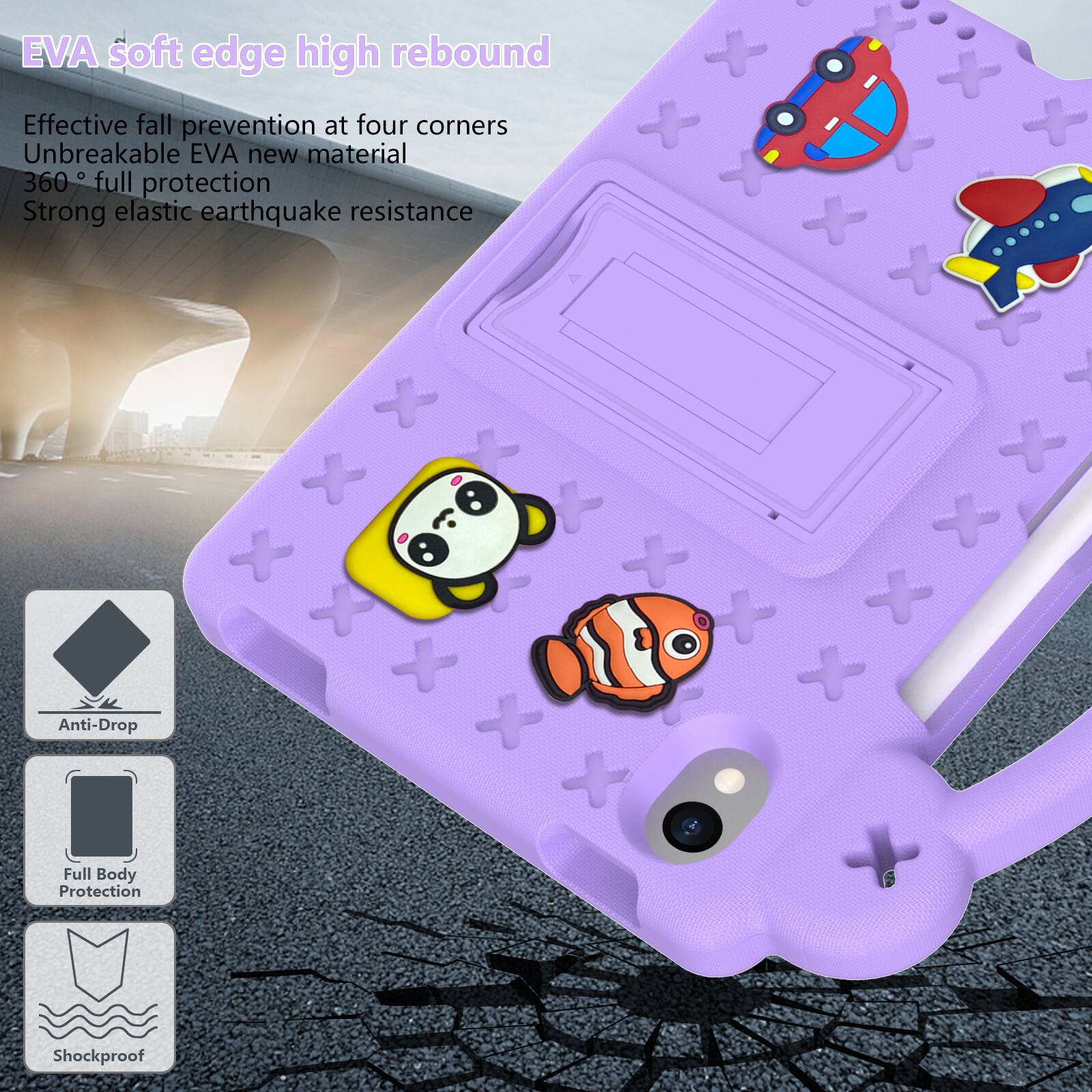 EVA soft edge high rebound  
Effective fall prevention at four corners  
Unbreakable EVA new material  
360° full protection  
Strong elastic earthquake resistance  

Anti-Drop  
Full Body Protection  
Shockproof