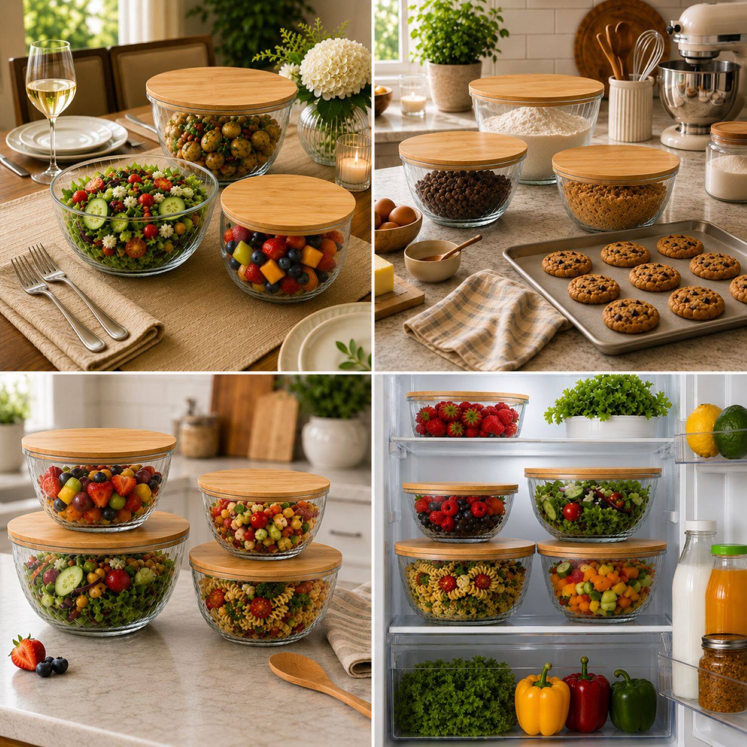 Alt View 1. Sorbus - Sorbus 4-Piece Glass Bowl Set with Airtight Bamboo Lids, Mixing & Storage Bowls, Microwave, Dishwasher & Freezer Safe.