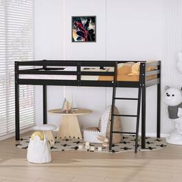 Winado - 47'' Junior Low Loft Bed with Stairs, Wood Loft Bed Full Size for Adults, Kids and Young Teens, No Box Spring Required - Black