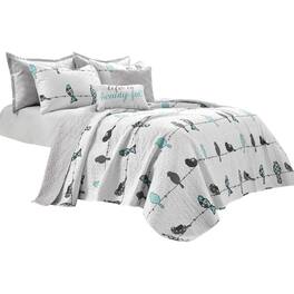 Hivvago - King Size Birds On Wire Lightweight 7 PCS Quilt Set - Blue Grey