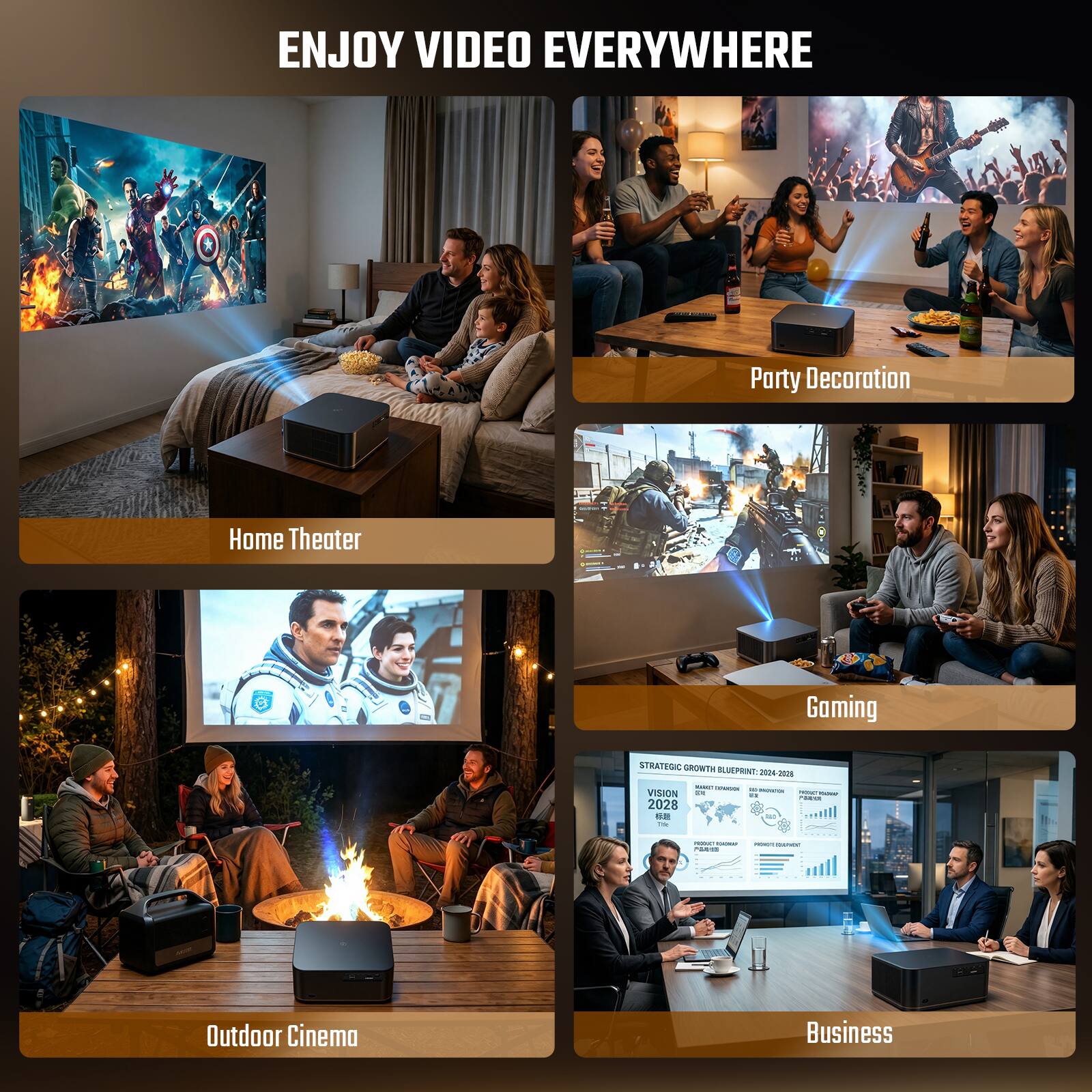 Happrun 4K Decoding Projector 1000 ANSI Full HD WiFi Bluetooth