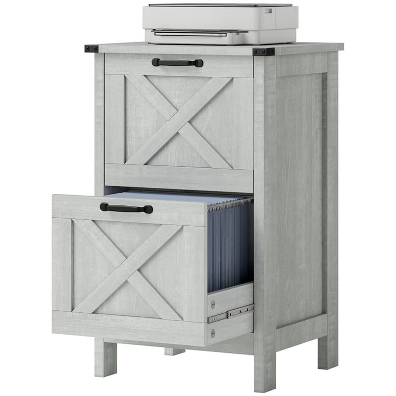 HTUTWOO - Farmhouse Office Storage Cabinet - File Cabinet with 2 Drawers, Adjustable Bars for A4/Letter Files, Anti-Tipping Device - Gray