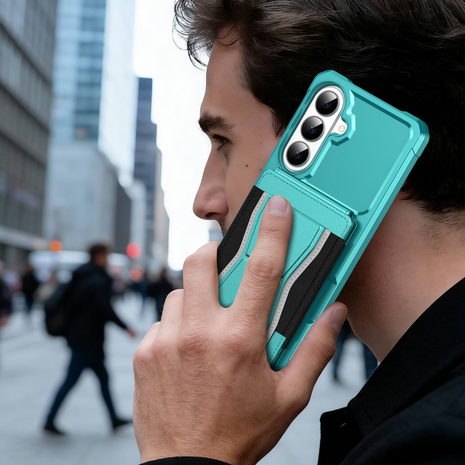 Alt View 3. Dteck - Rugged Wallet Case for Samsung Galaxy S26, Shockproof Protective Cover with Elastic Card Holder and Kickstand - Green.