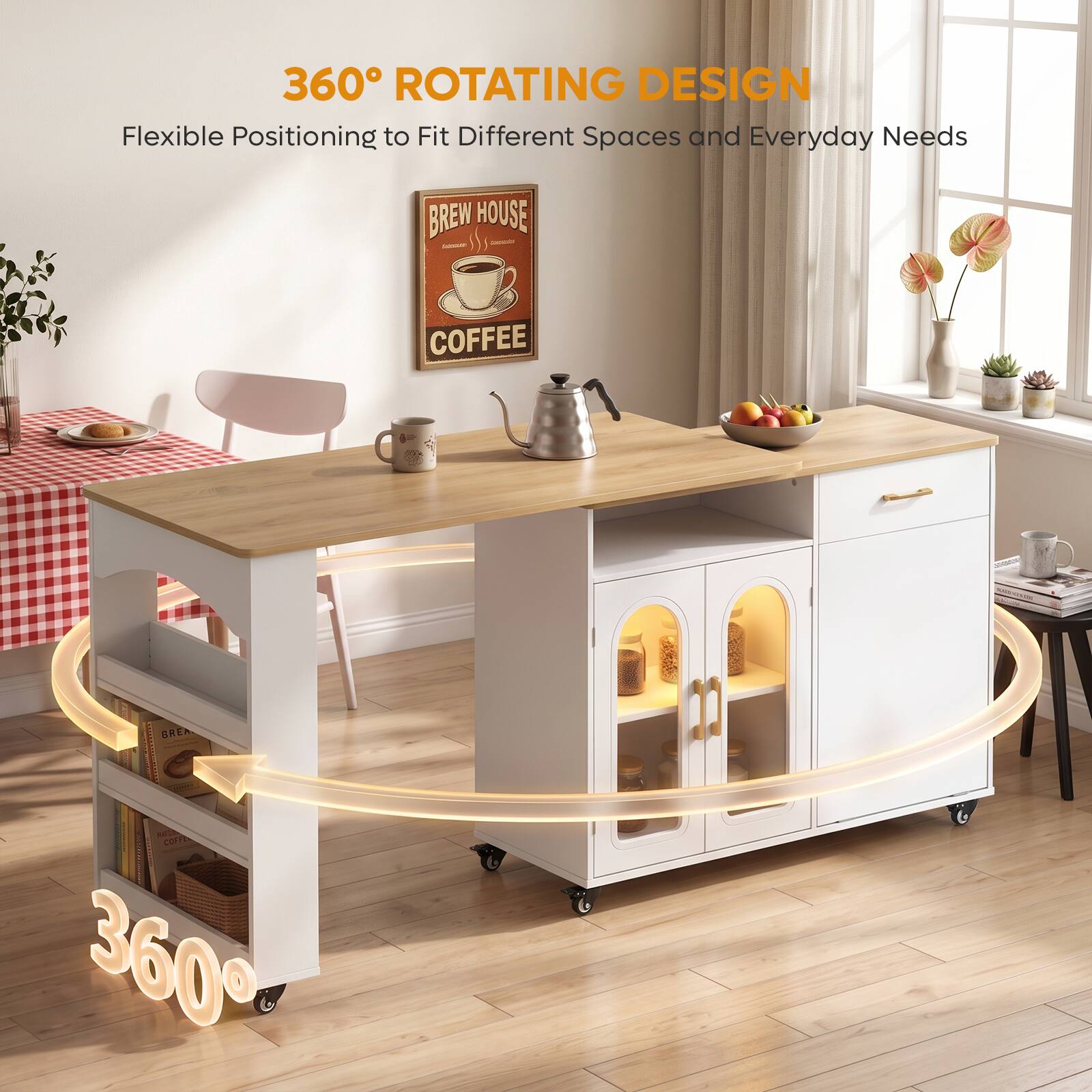 360° ROTATING DESIGN  
Flexible Positioning to Fit Different Spaces and Everyday Needs  

BREW HOUSE  
COFFEE  

GREAT NATURAL COFFEE