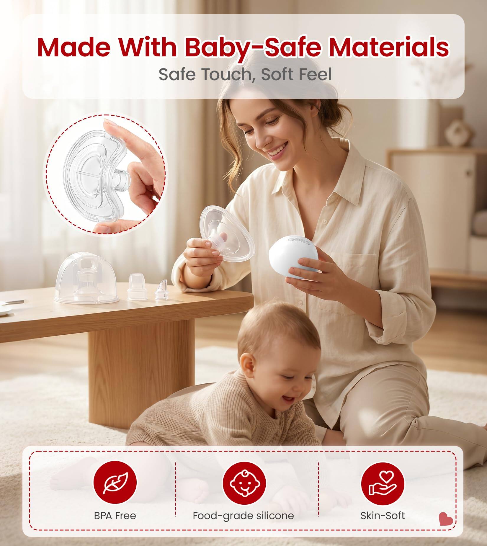 Made With Baby-Safe Materials  
Safe Touch, Soft Feel  

BPA Free  
Food-grade silicone  
Skin-Soft