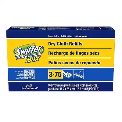 Ready-to-Use Prit a stiliser Lista para usar
Dry Cloth Refills
Recharge de linges secs
Paños secos de repuesto
3-75
16 Dry Sweeping Cloths / Linges secs / Paños secos para barrer 45.2 x 25.4 cm (17.8 x 10 in/pulg)
P&G Professional