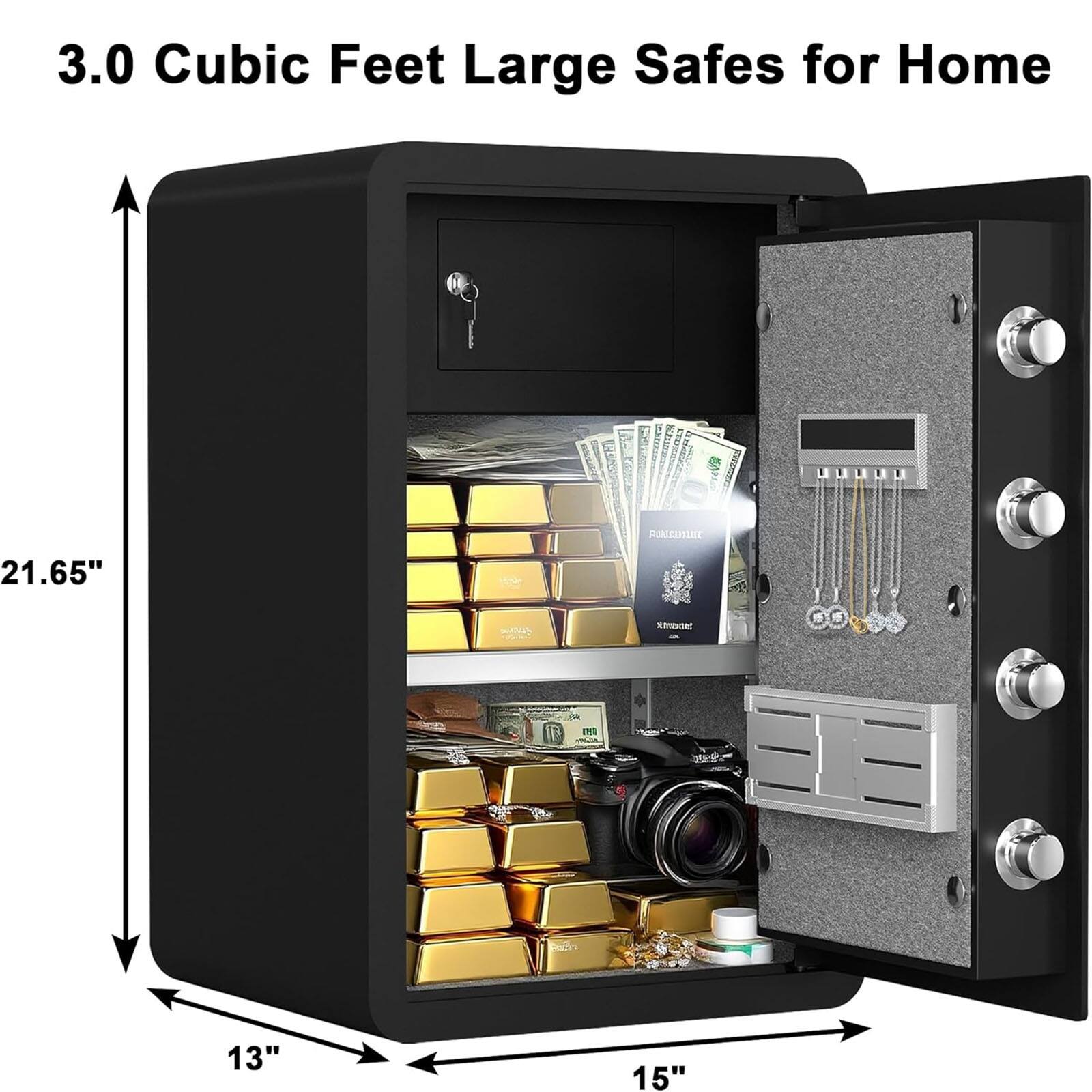 3.0 Cubic Feet Large Safes for Home  
21.65"  
13"  
15"