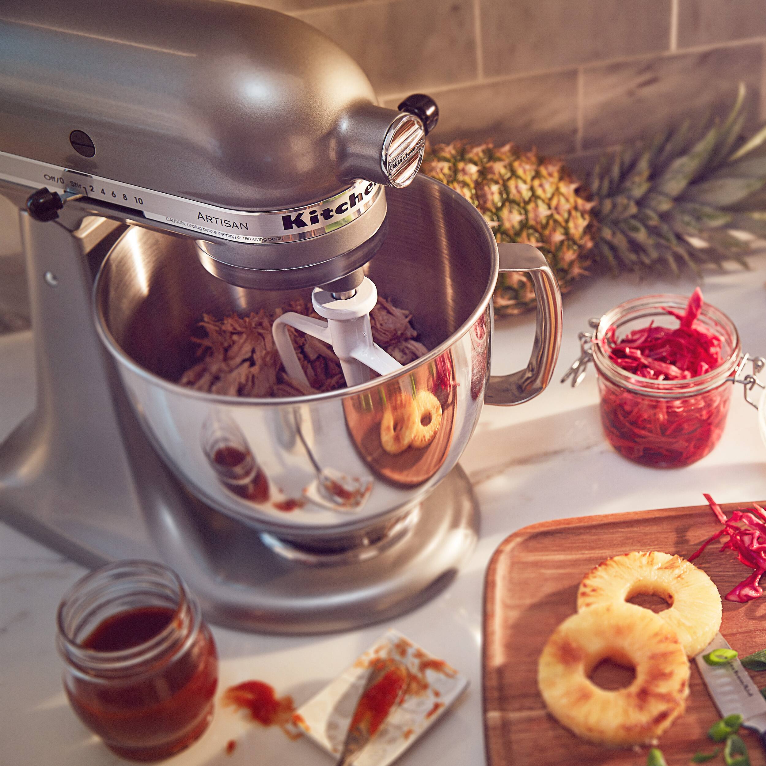 Left. KitchenAid - KitchenAid Artisan Series 5 Quart Tilt-Head Stand Mixer with Flex Edge Beater Value Bundle - KSM150FECU.