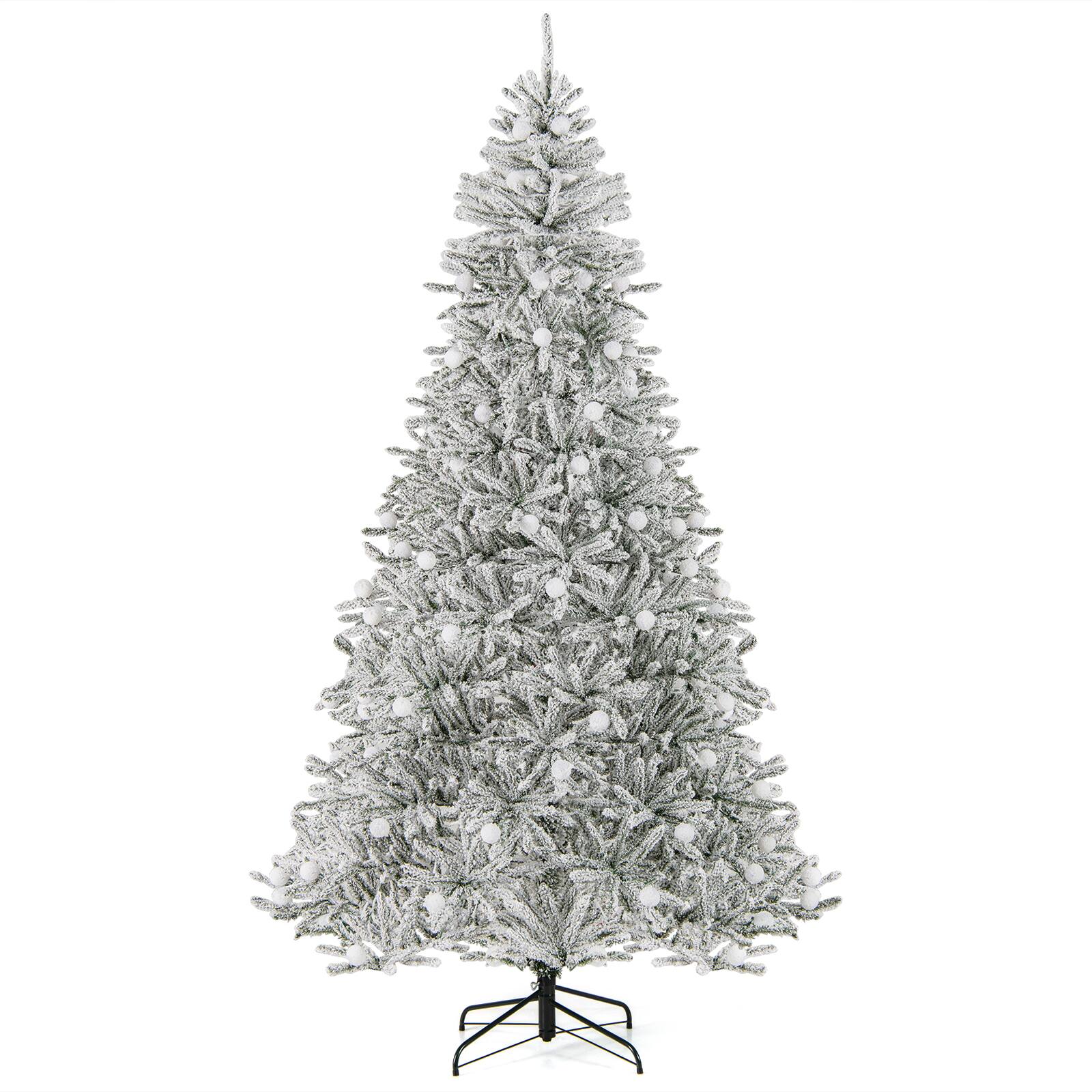 Alt View 9. Costway - Costway 8 FT Snow-flocked Artificial Christmas Tree with 81 Sphere Lights 450 LED Lights - Green & White.